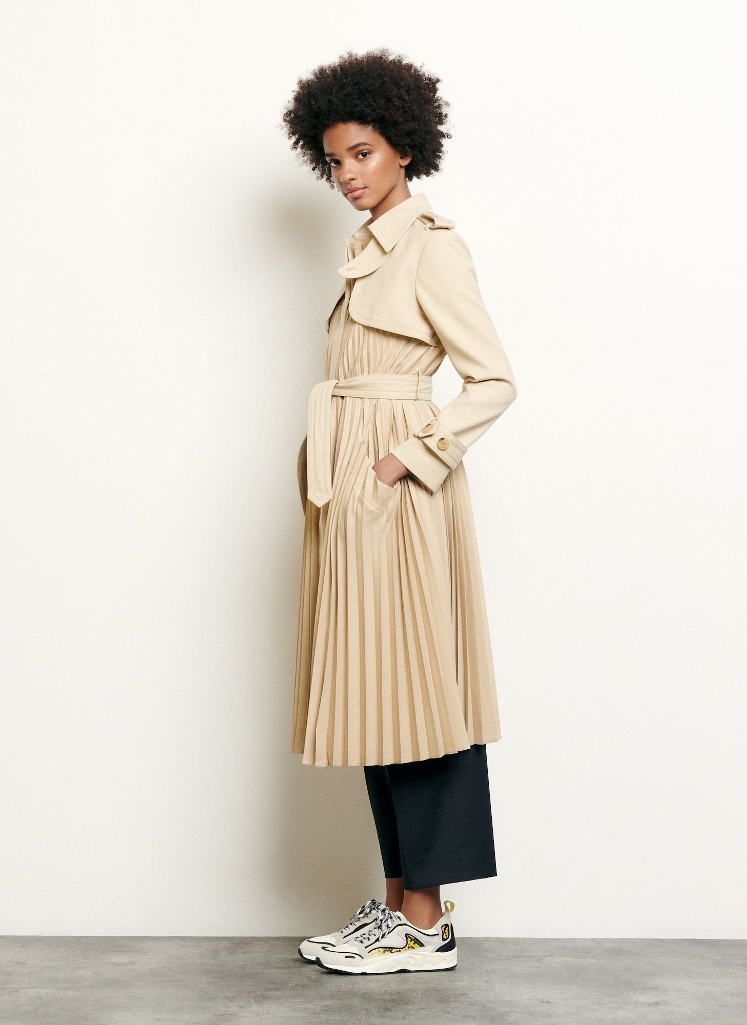 Trench midi plissé SANDRO Beige