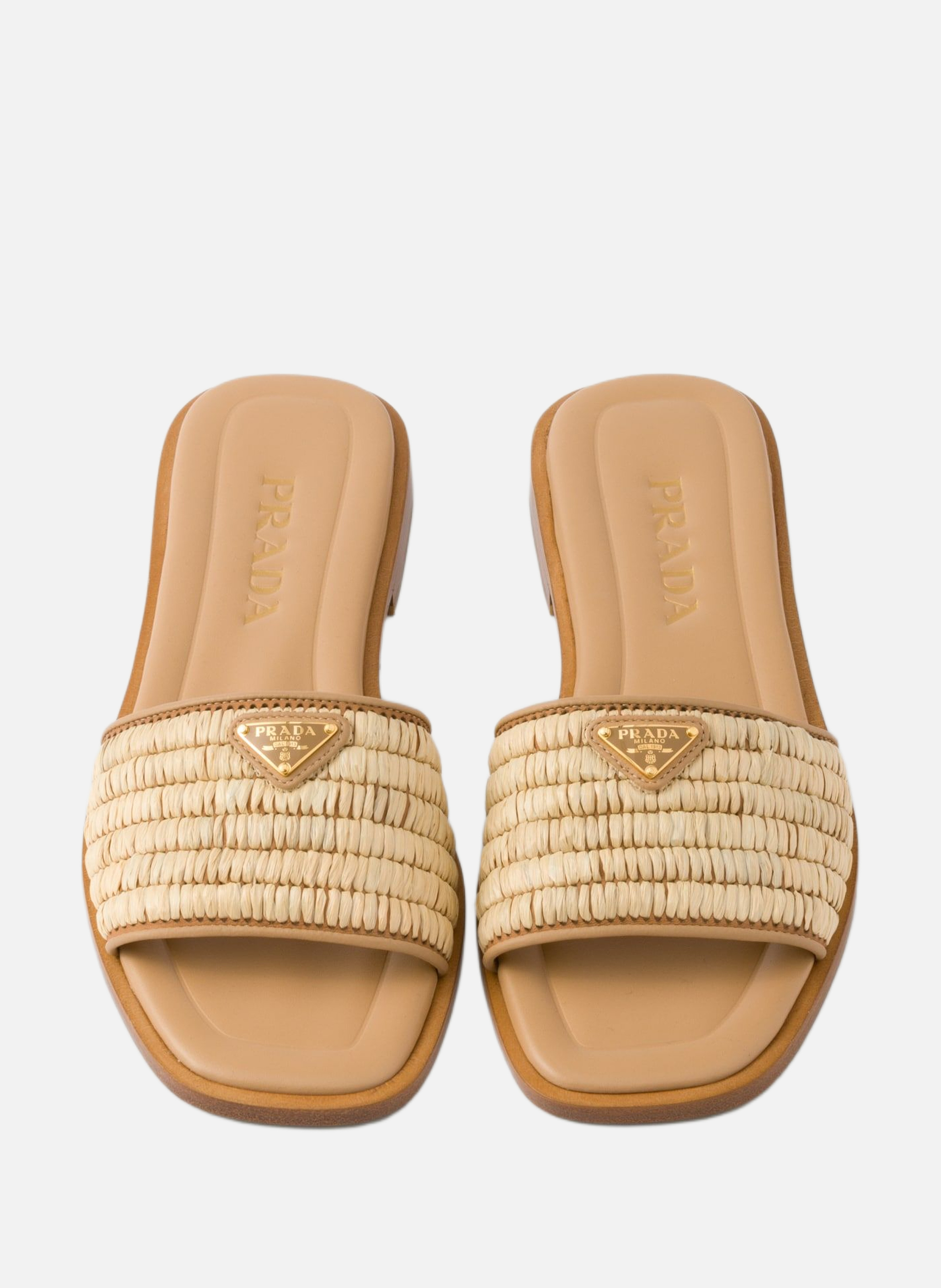 Mules en cuir avec détails en crochet PRADA Beige