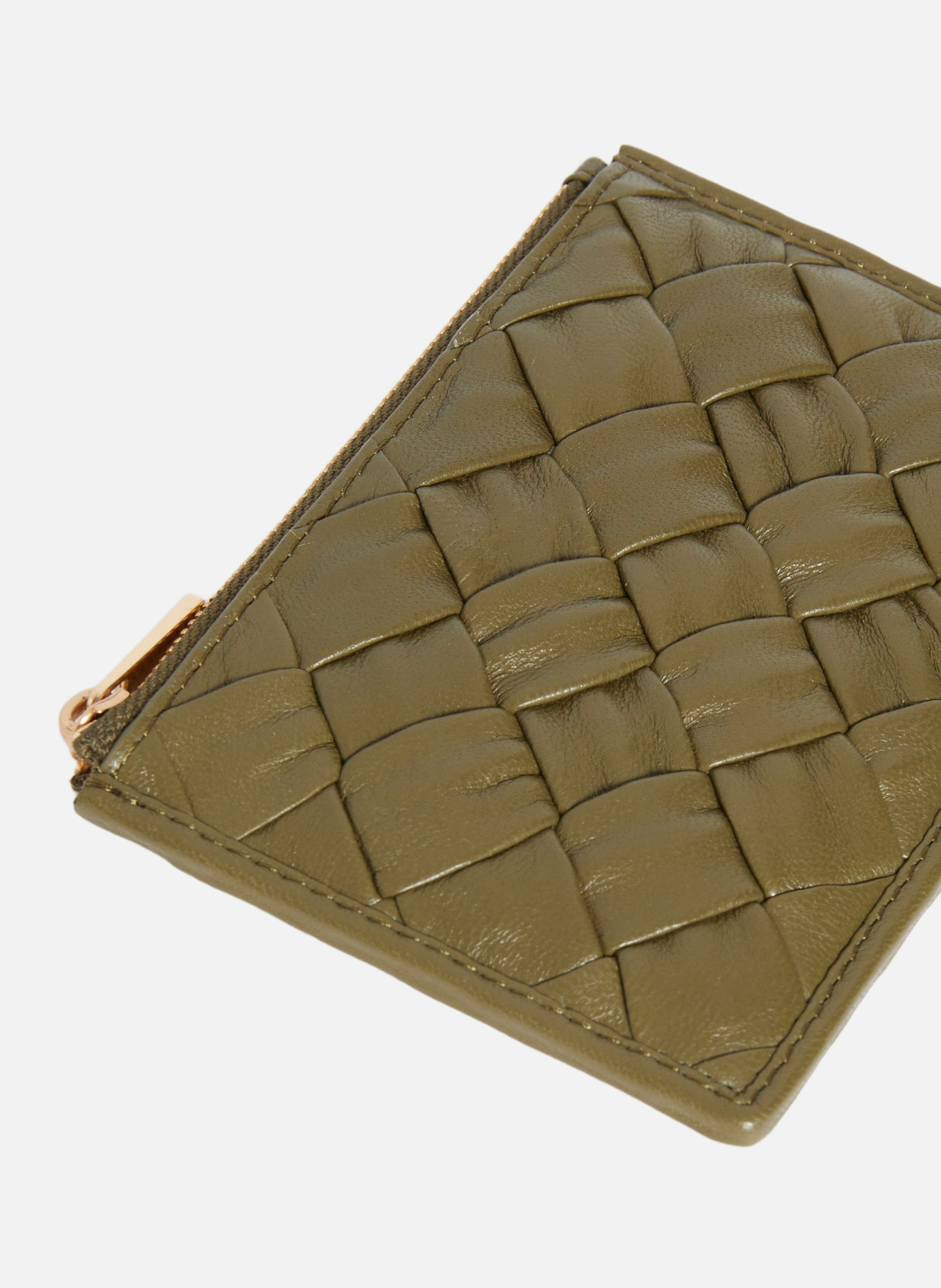 Porte monnaie en cuir tréssé noir VANESSA BRUNO Vert