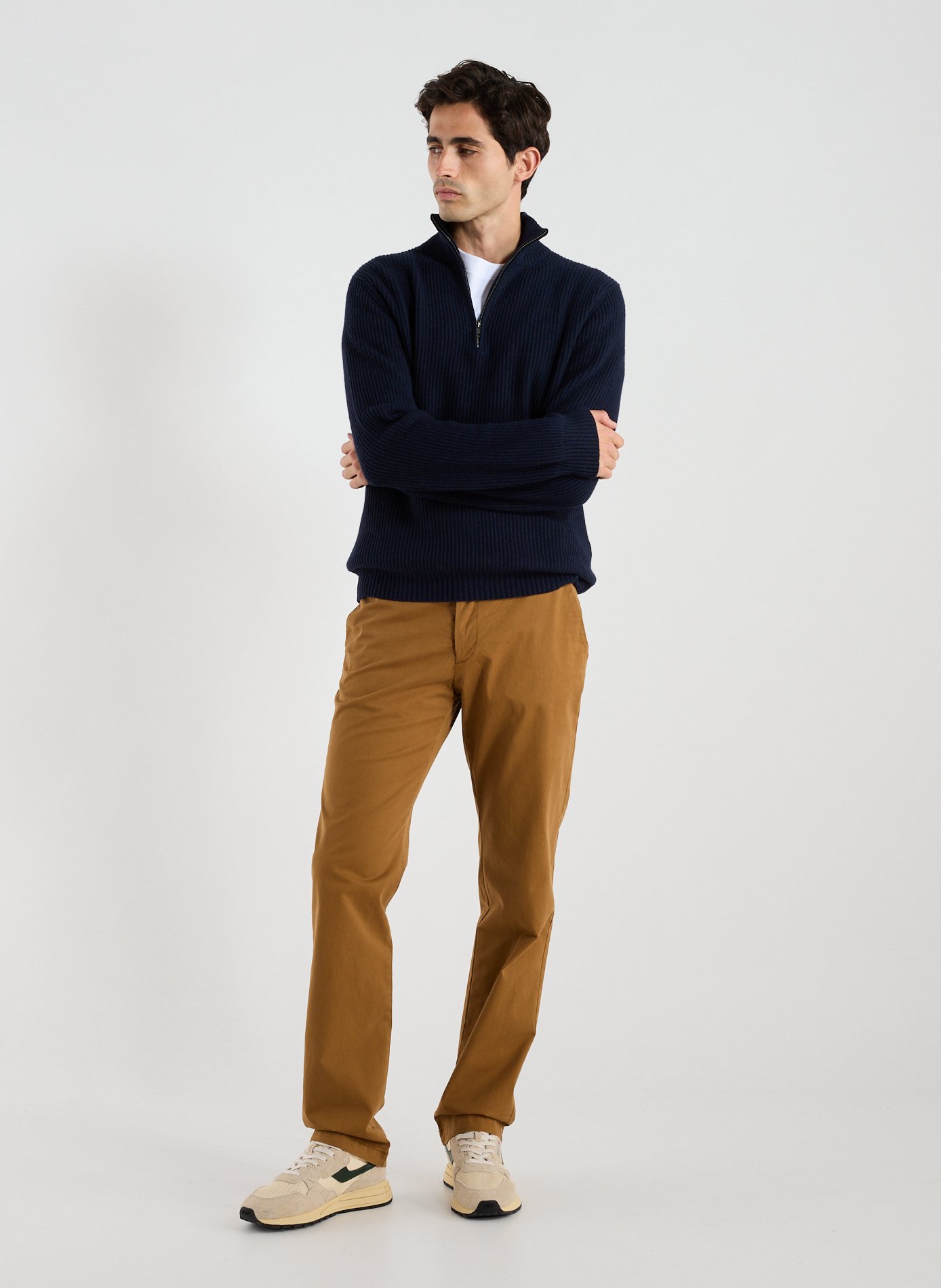 Pull côtelé à col zippé WOOLRICH Bleu