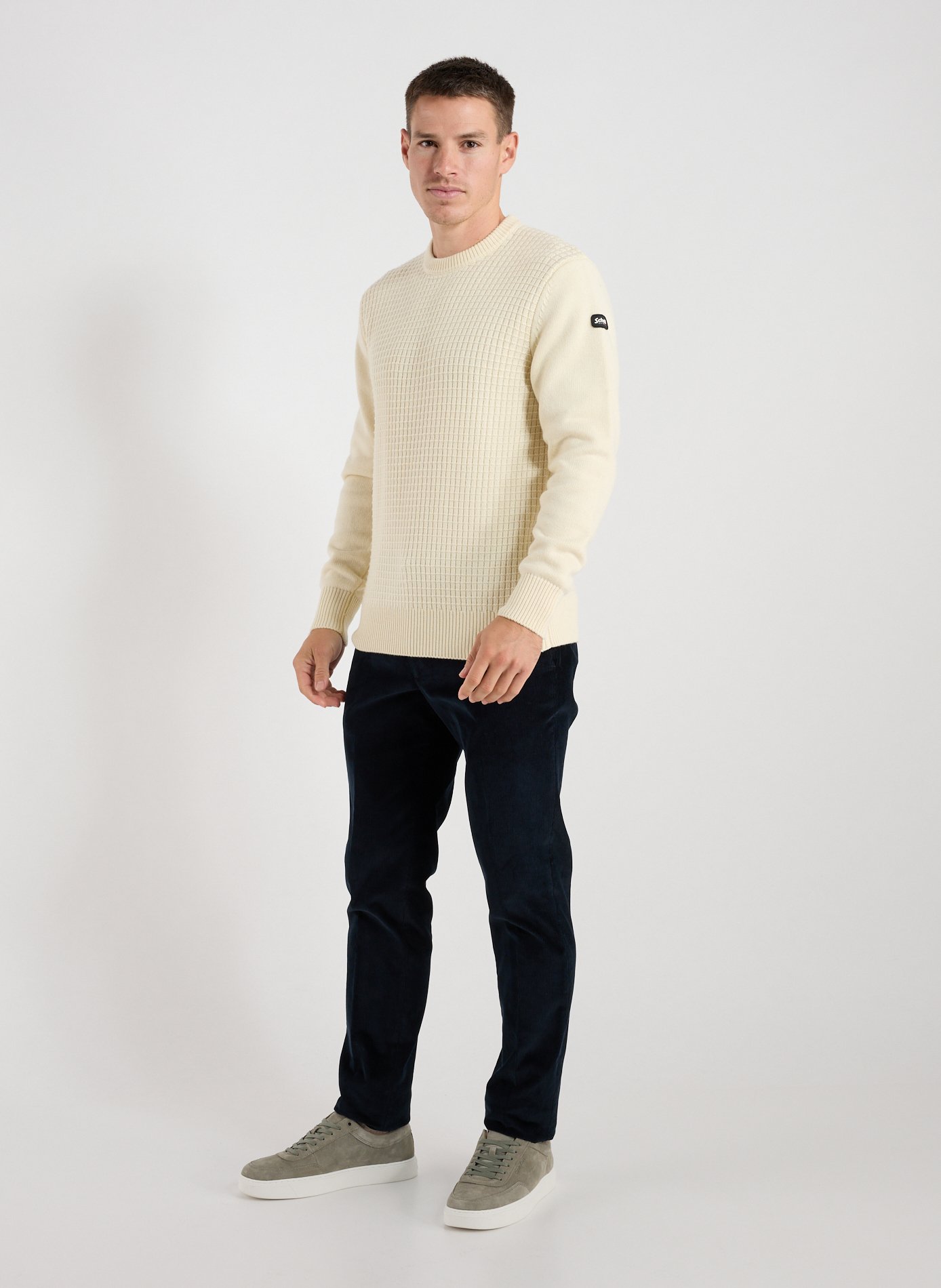 Pull côtelé à col rond SCHOTT Blanc