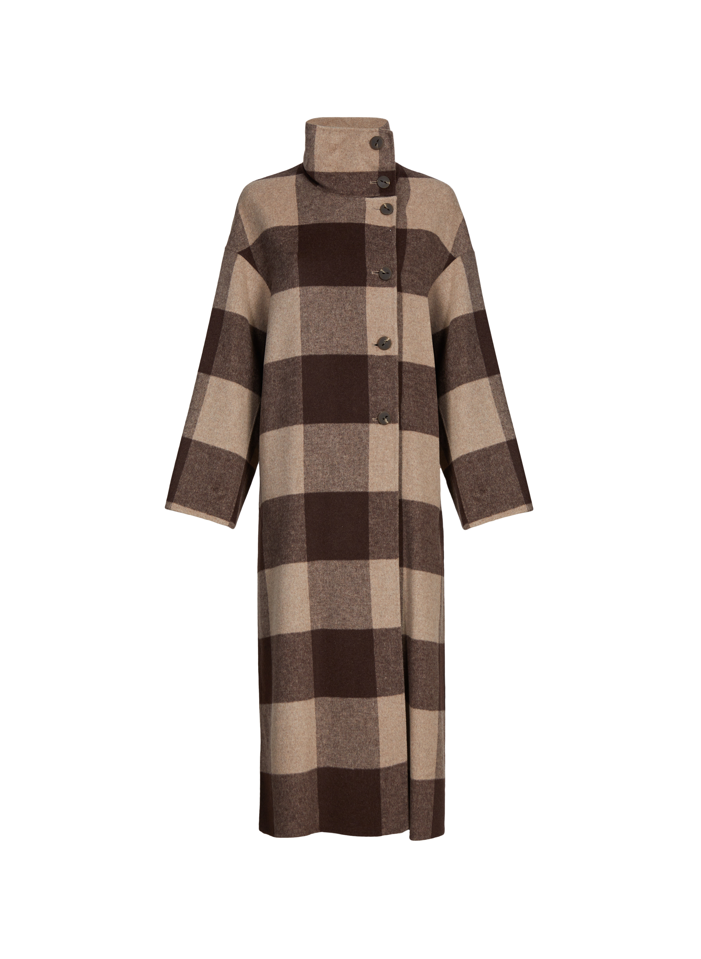 ADOLFO DOMINGUEZ Long coat in mixed merino wool check fabric Multicolour