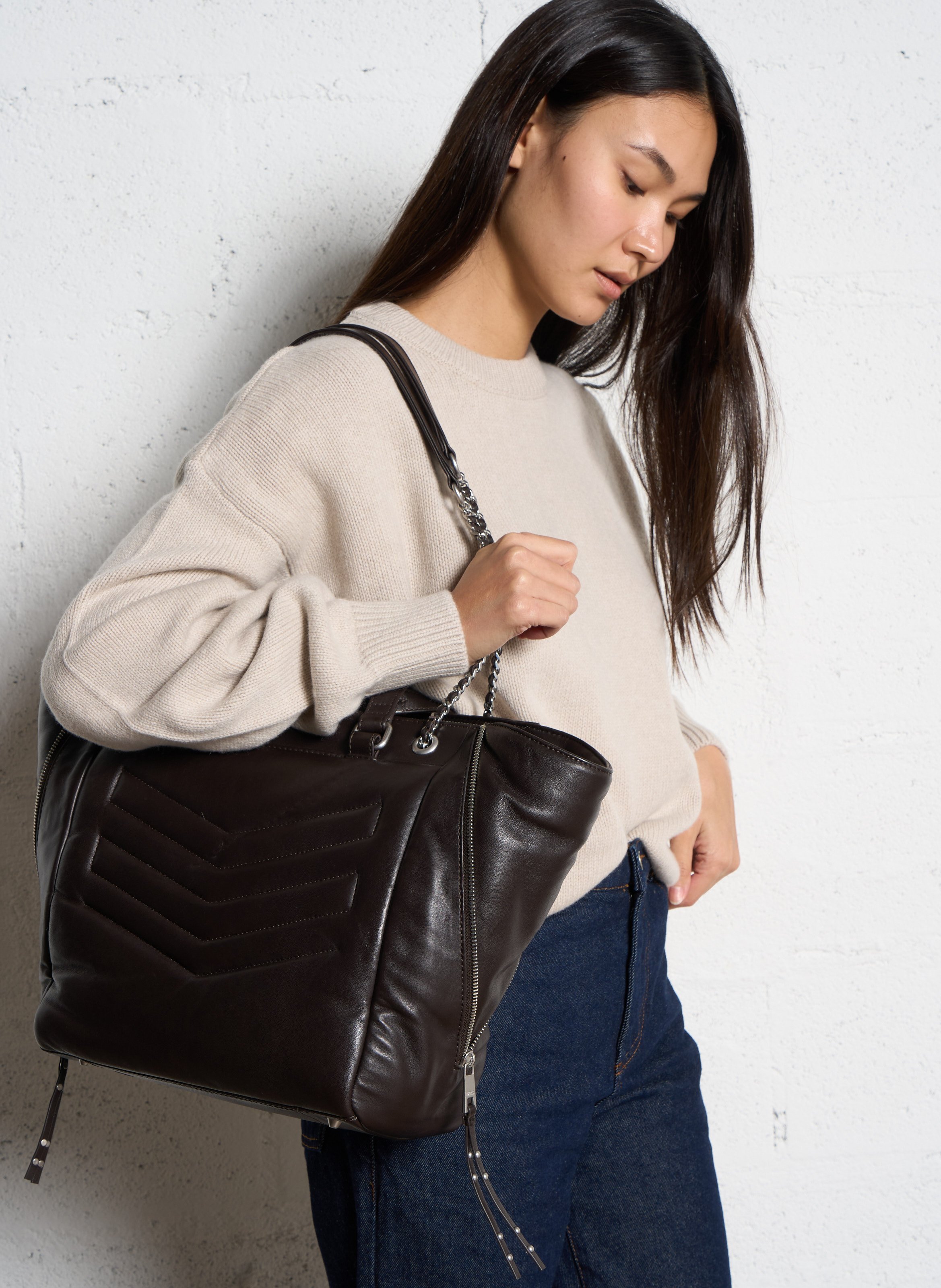 Sac porté épaule en cuir 1440 l IKKS Marron