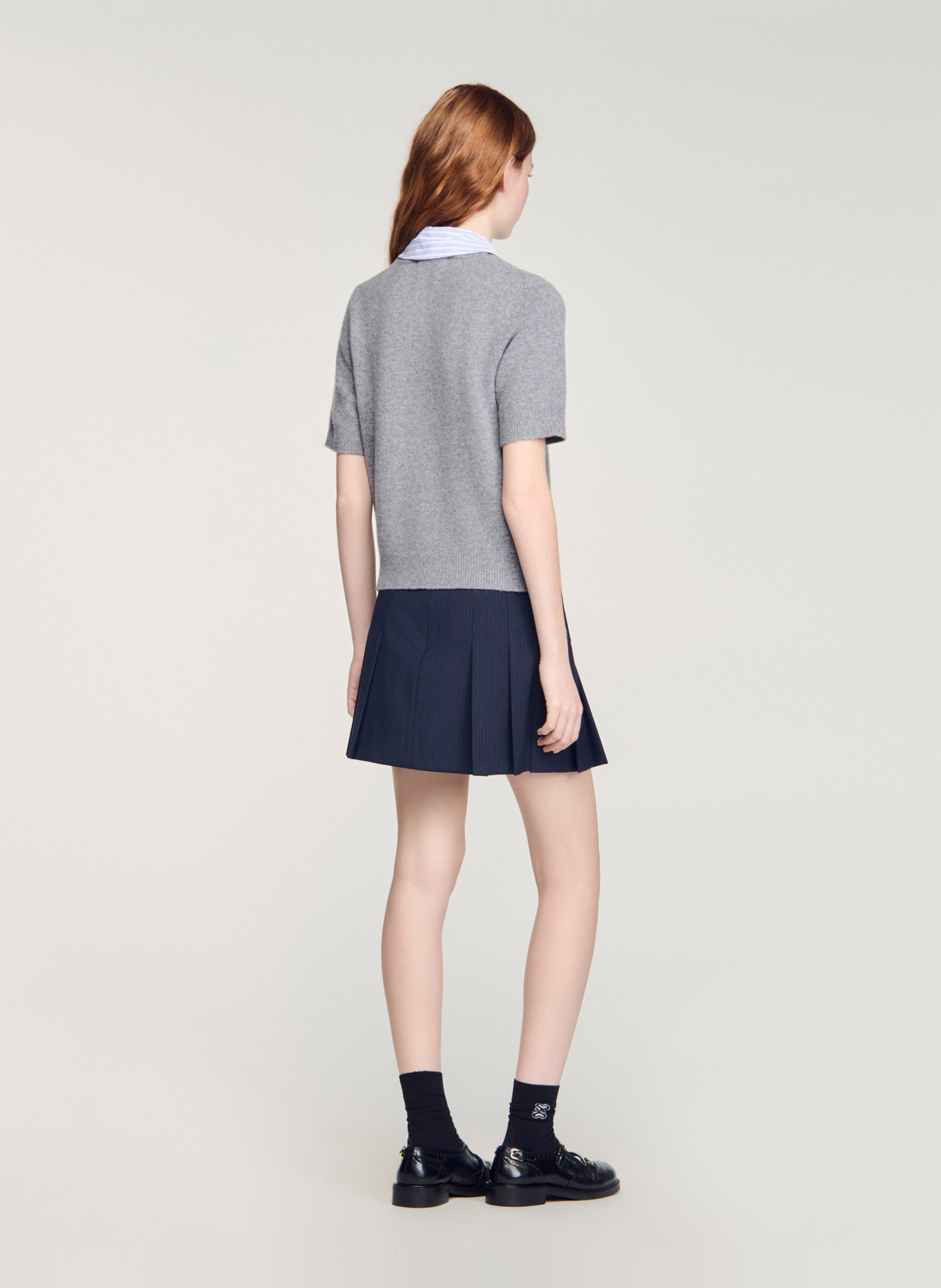 Pull col classique en laine SANDRO Gris