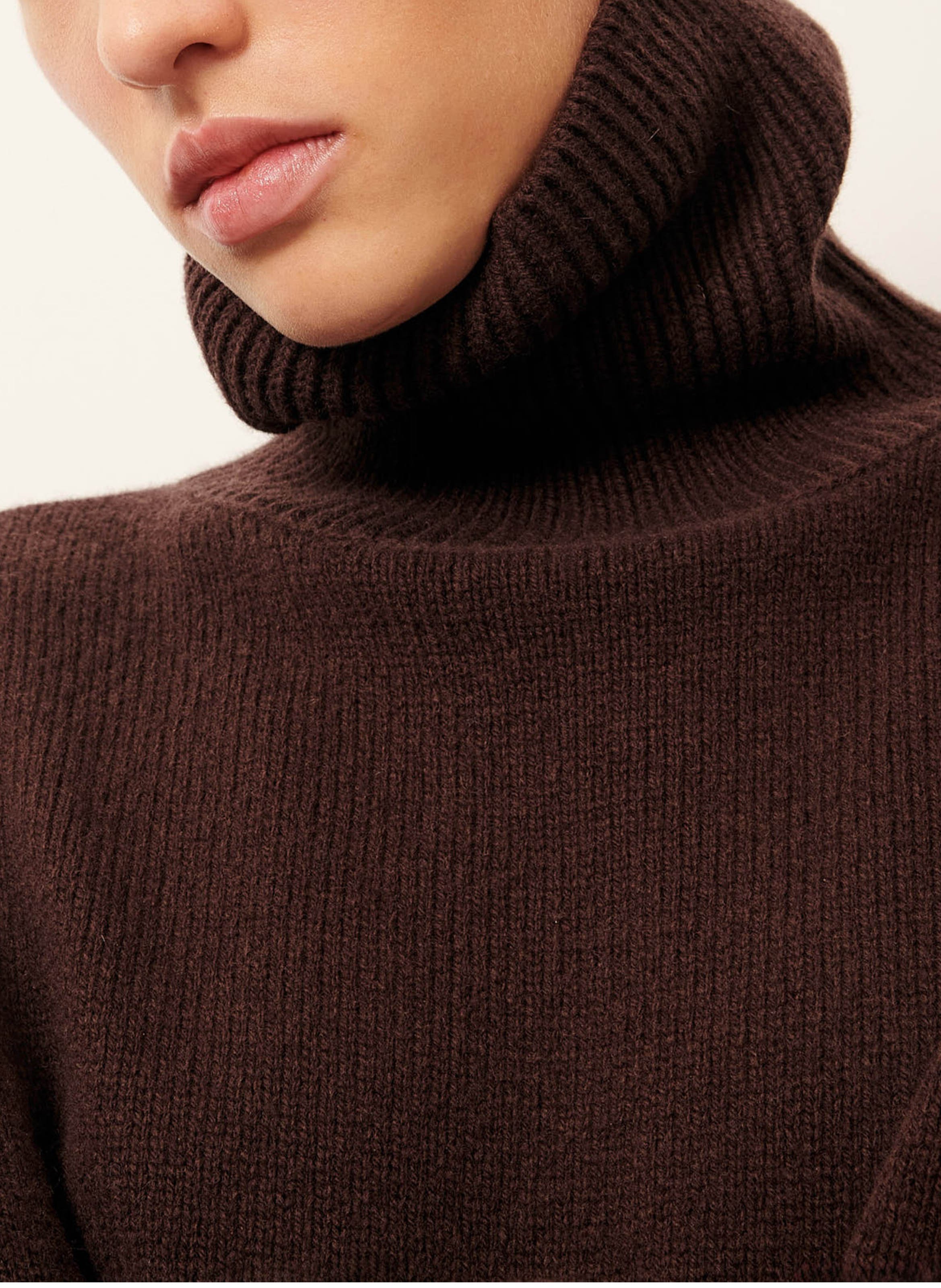 Pull oversize col roulé en laine et cachemire niko SESSUN Marron