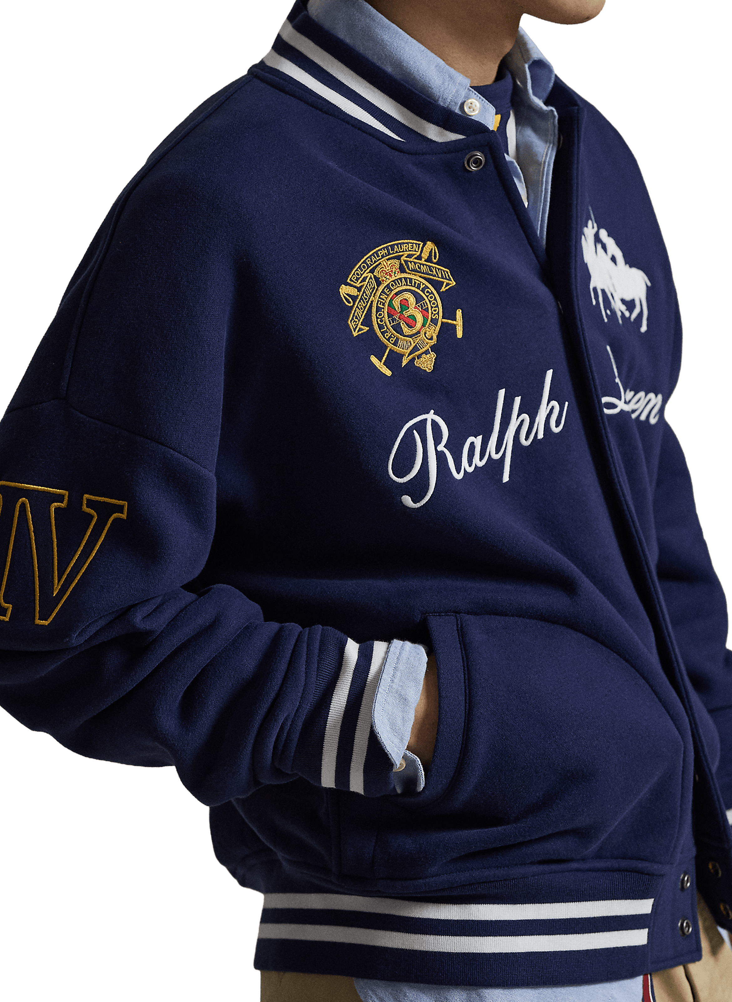 Blouson bombers logo brodé en coton mélangé POLO RALPH LAUREN Bleu