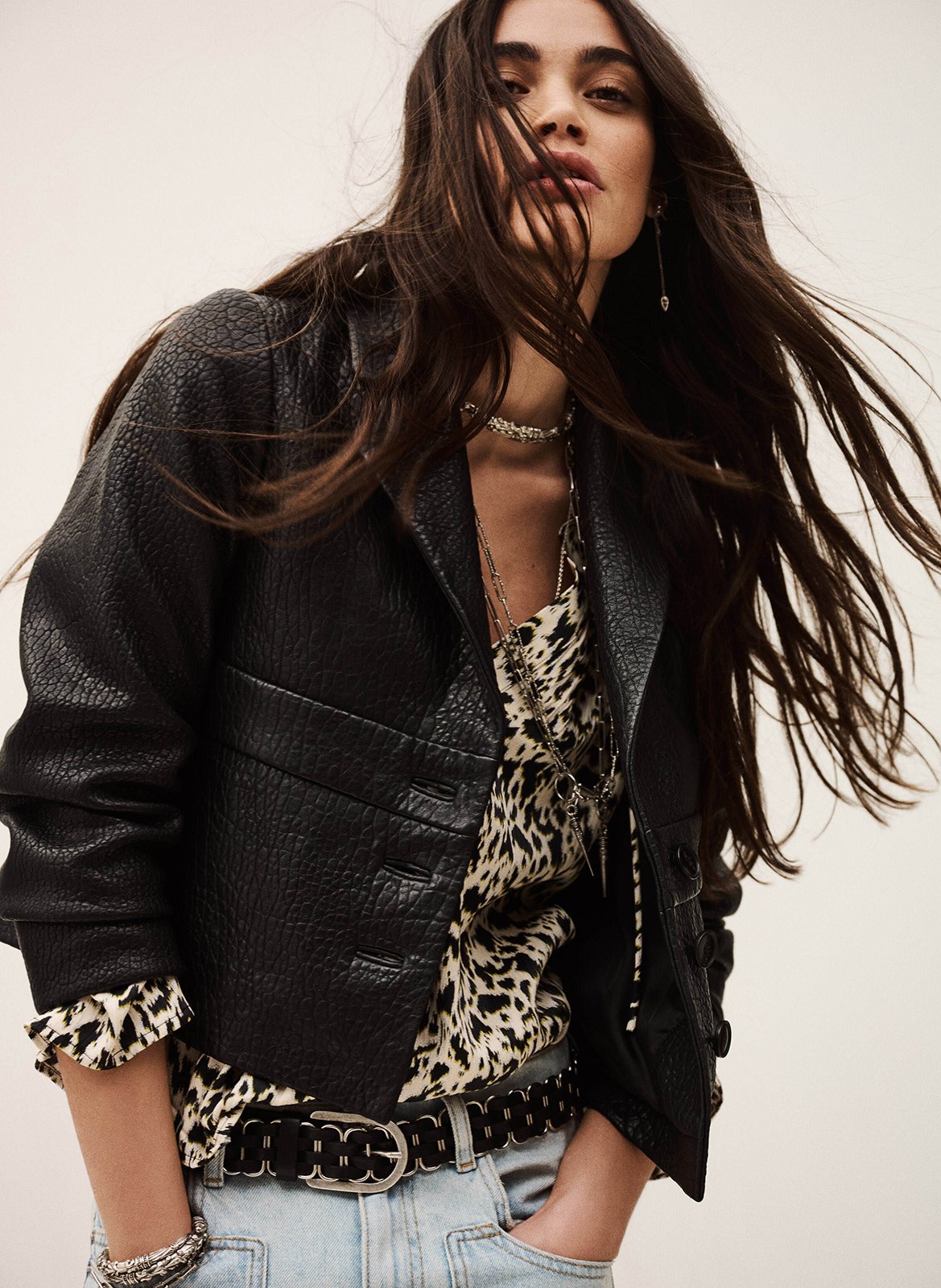 Veste droite col tailleur en cuir borfeo BA&SH Noir