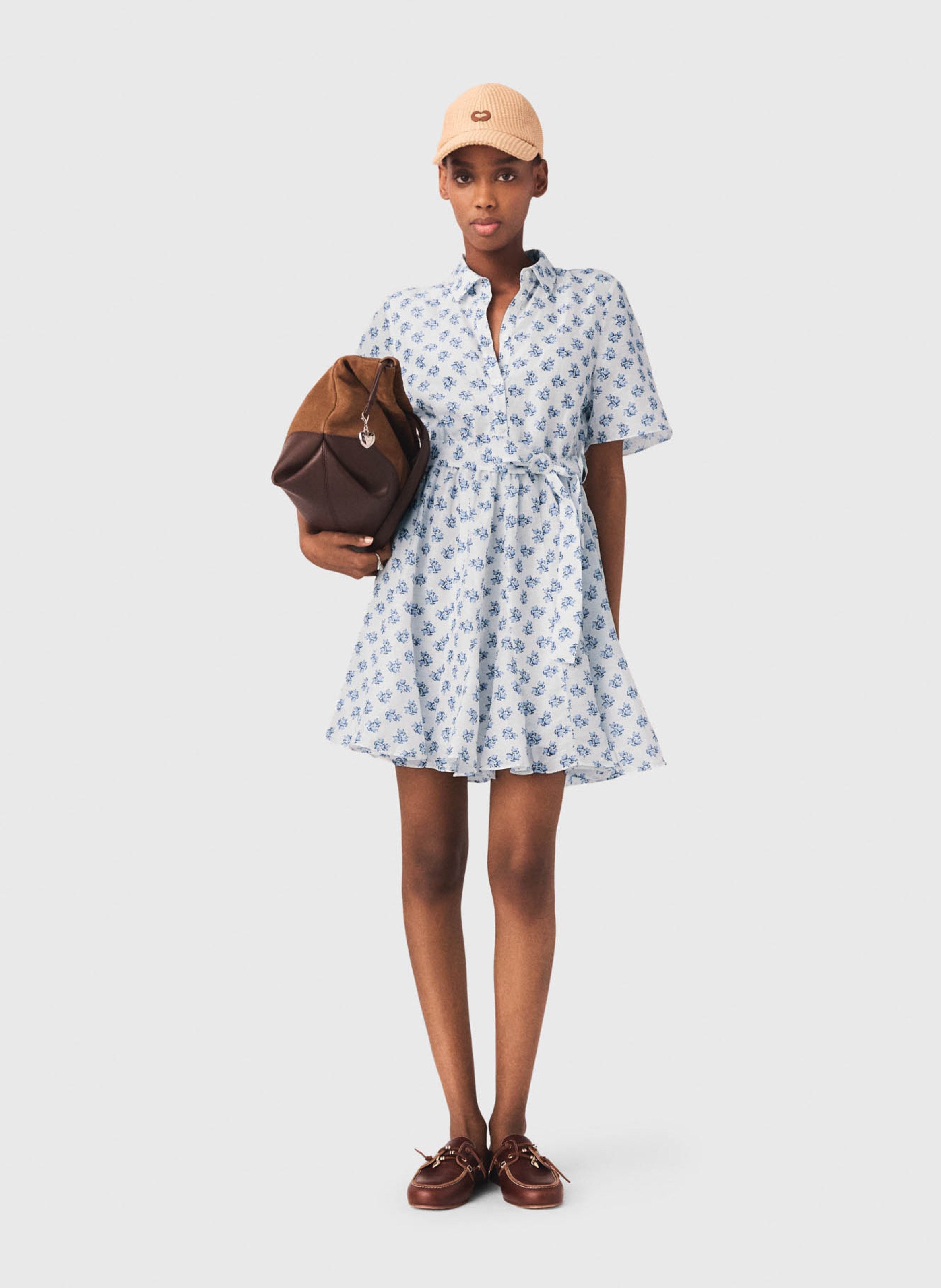 Robe courte évasée imprimée MAJE Bleu