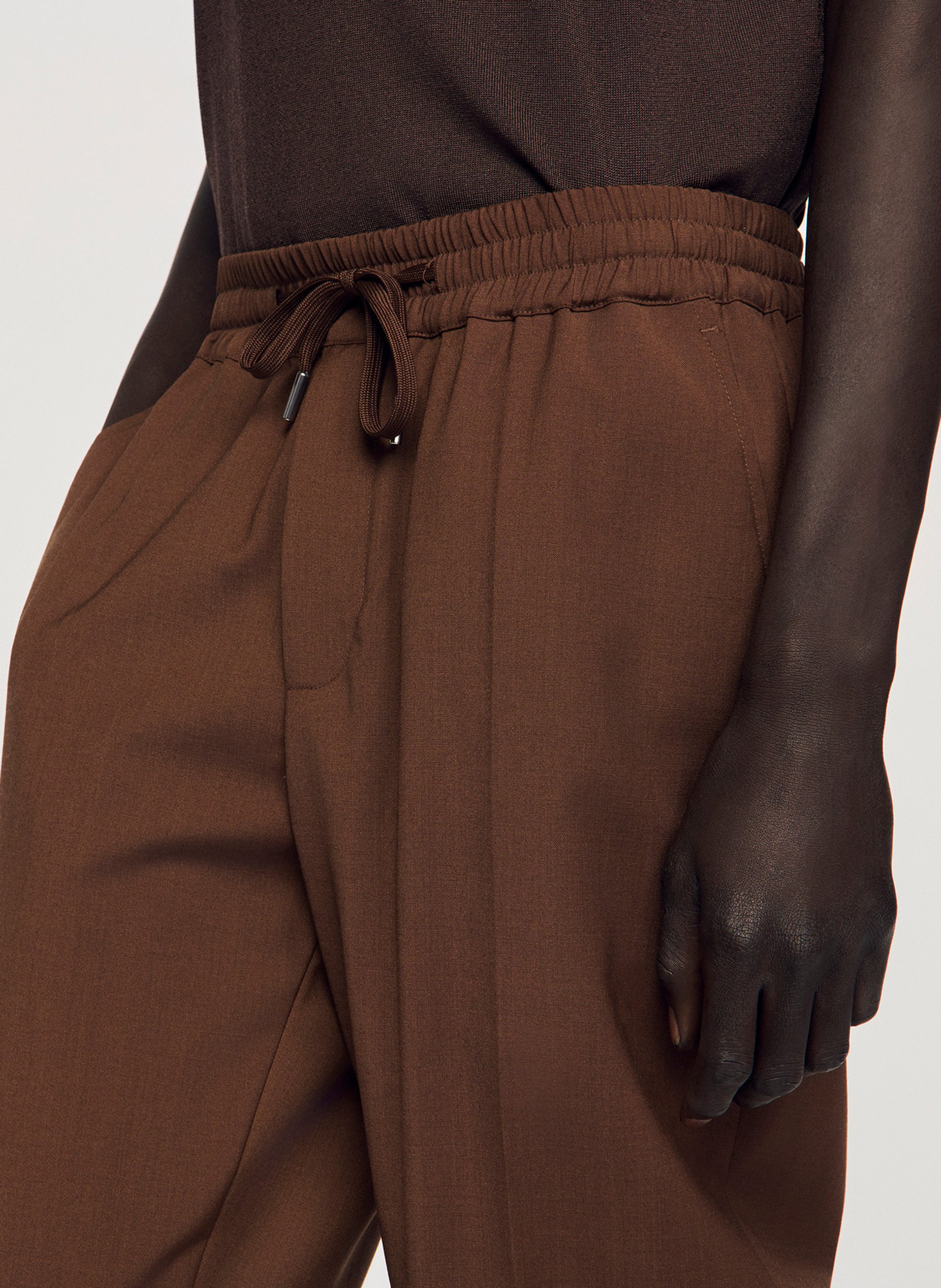 Pantalon droit élastiqué SANDRO Marron