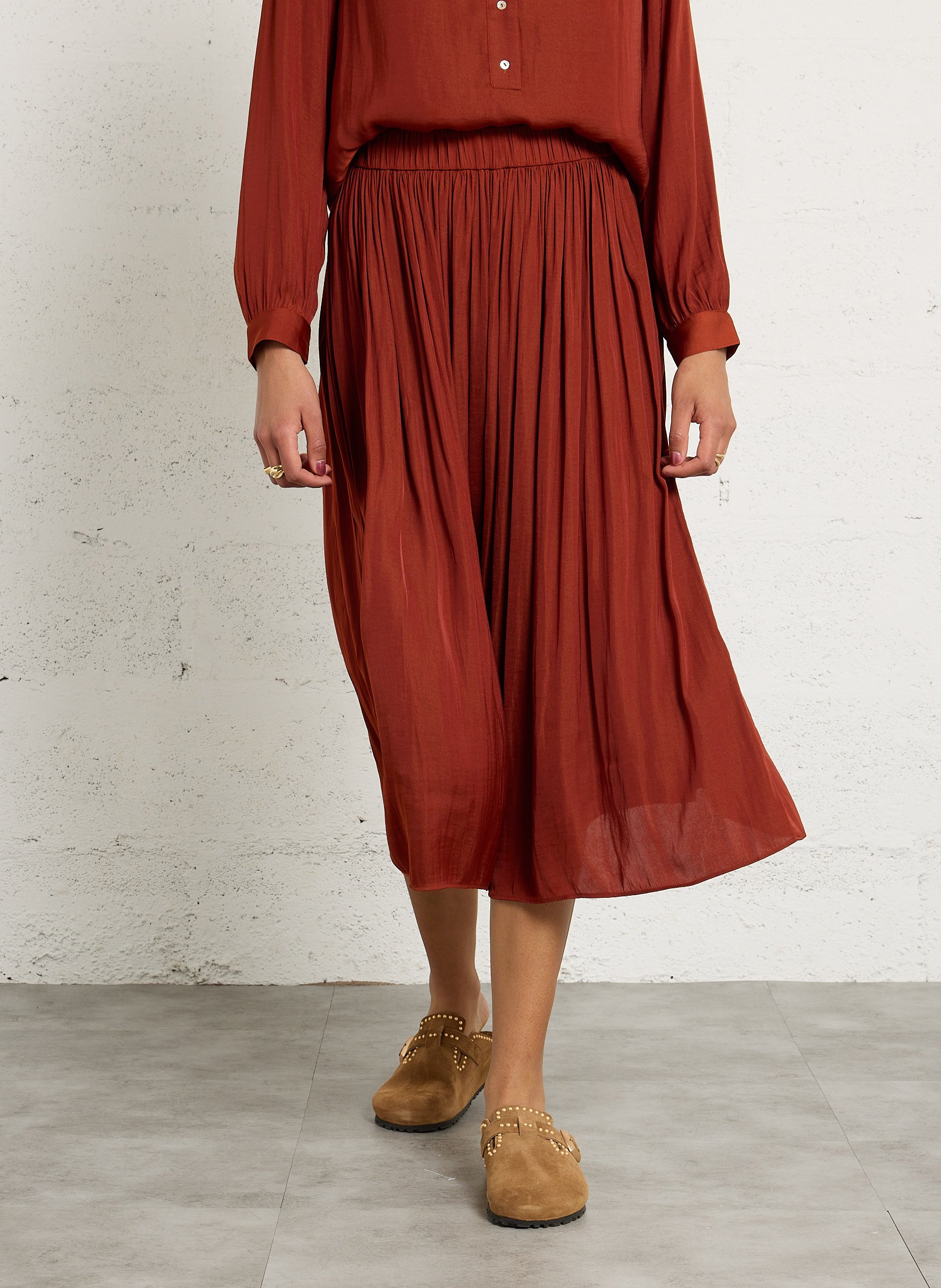 Jupe midi plissée crystal MAISON 123 Rouge