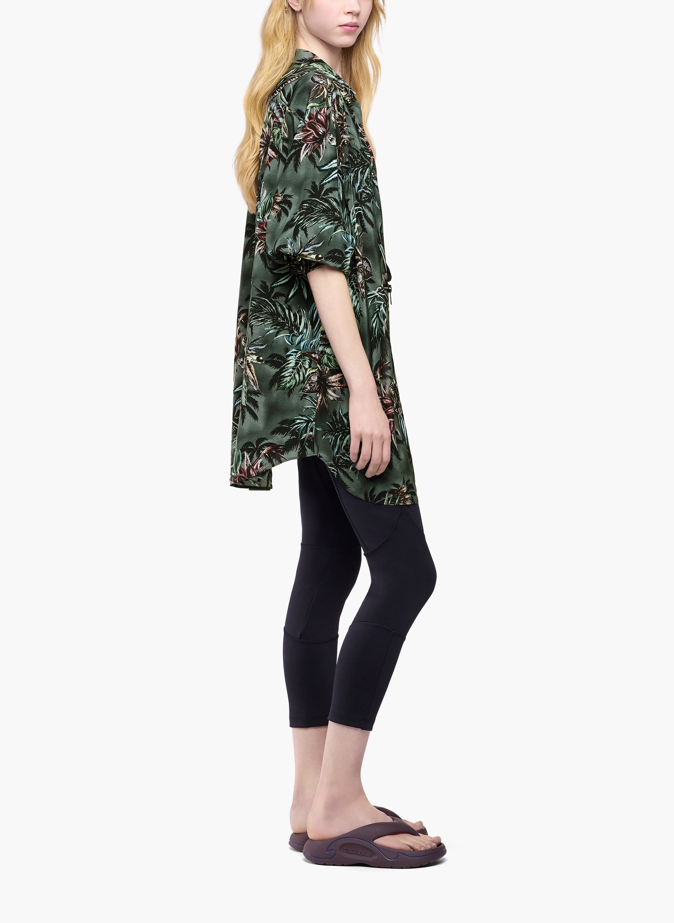 Chemise oversize en crêpe de soie imprimé floral RABANNE Vert