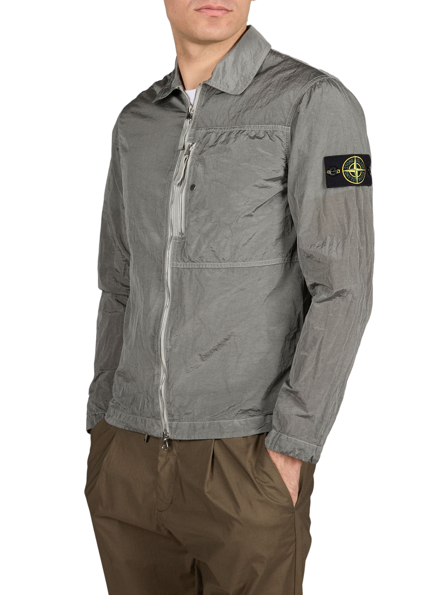 Straight zip-up overshirt in technical fabric STONE ISLAND Grey