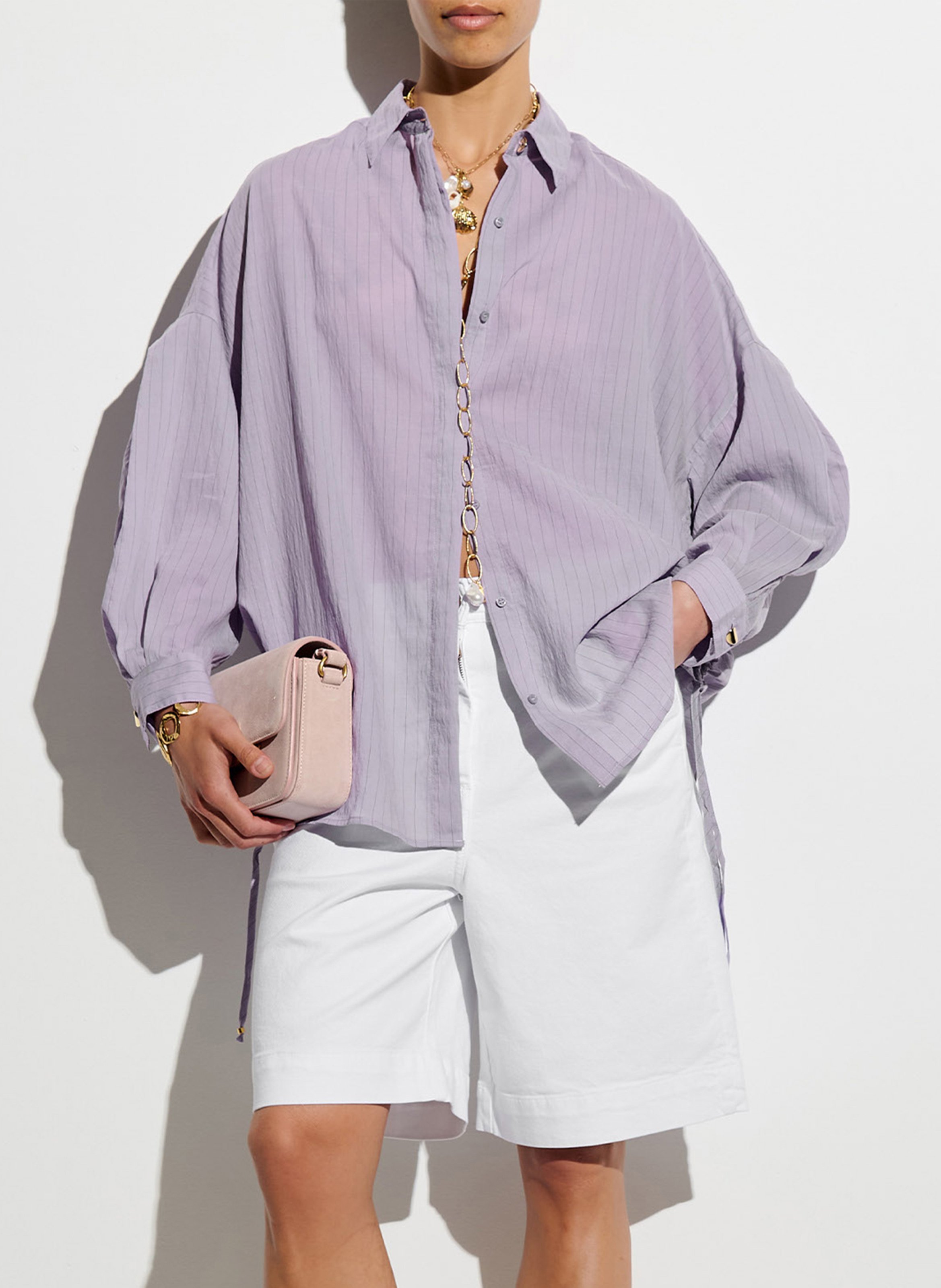 Chemise col classique rayée en coton danie SESSUN Violet