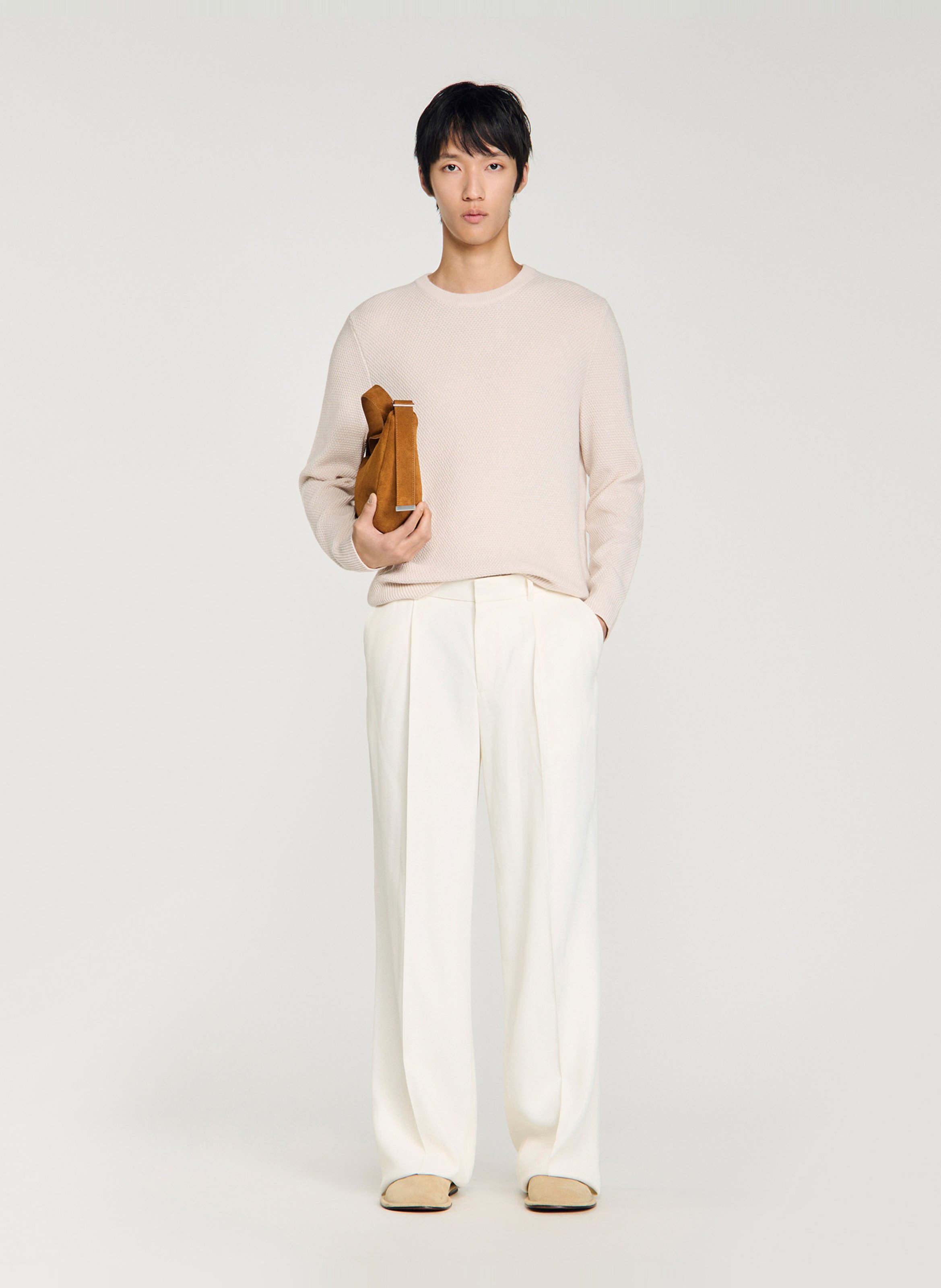 Pull droit col rond en laine | Beige SANDRO Homme