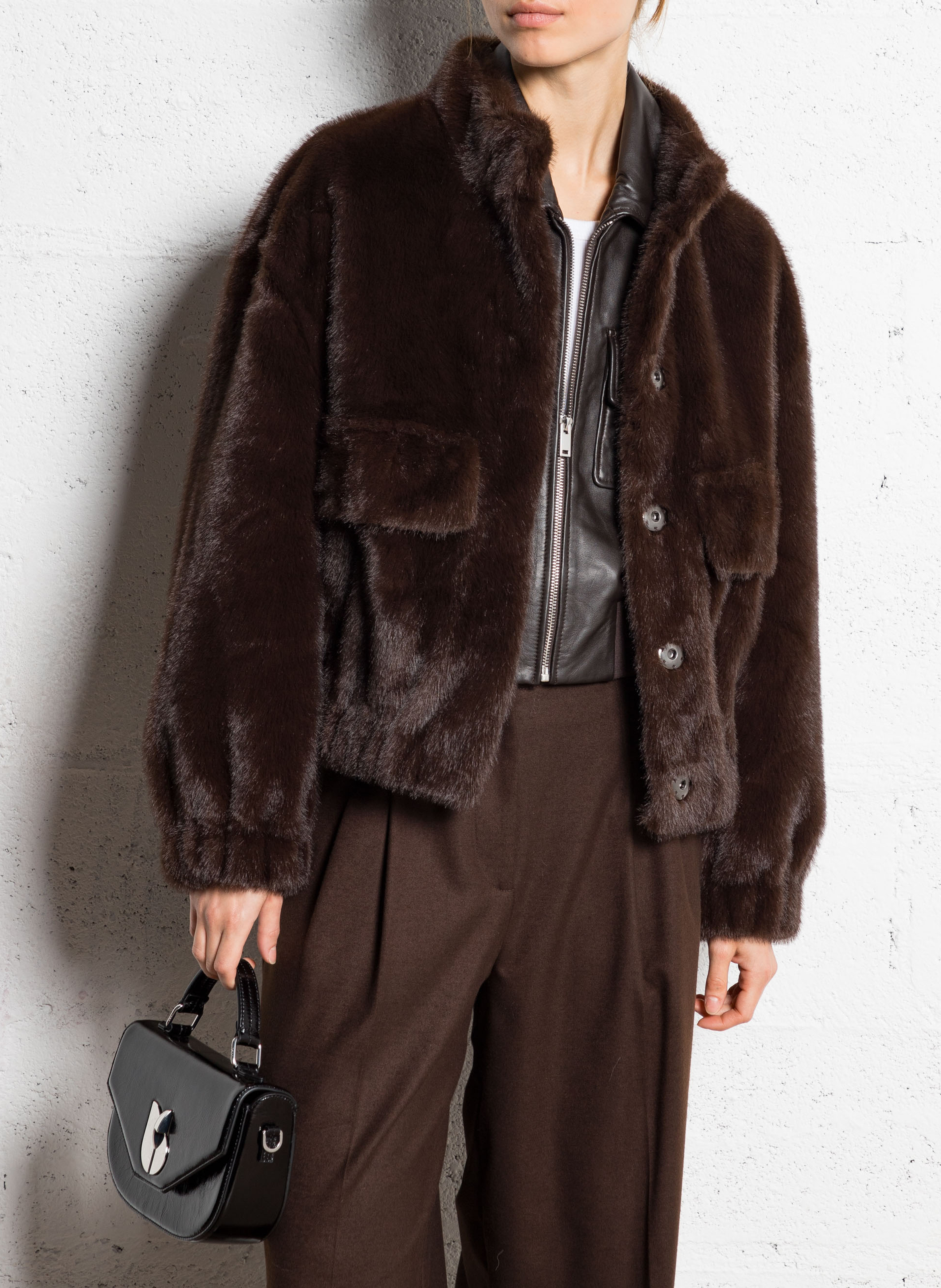 Veste ample col montant en fourrure synthétique paros BA&SH Marron