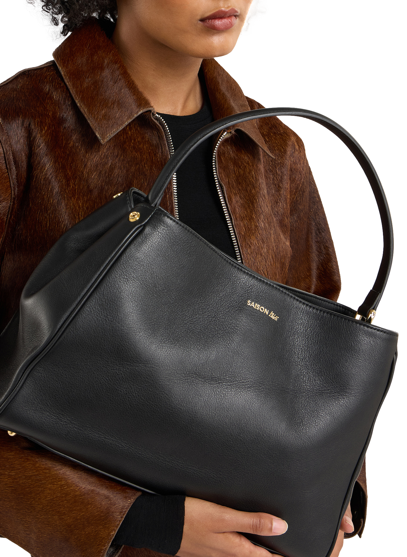 Adjustable leather Idylle handbag SAISON 1865 Black
