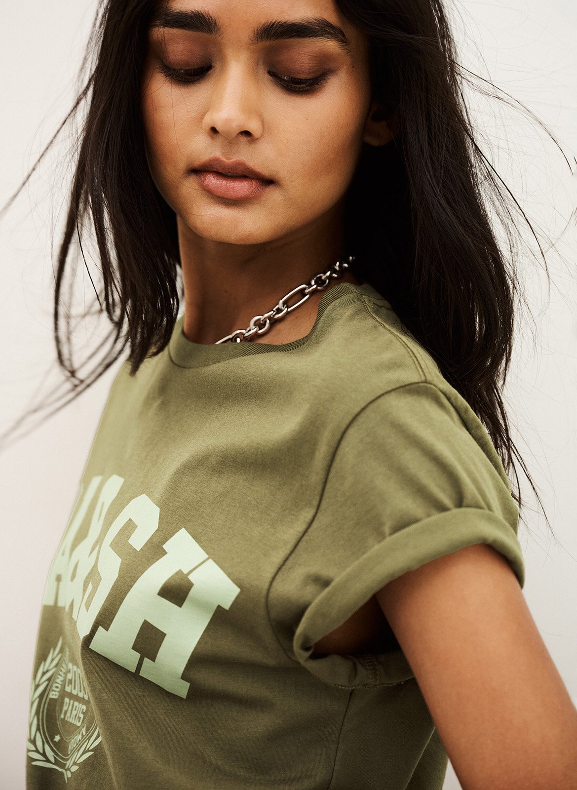 T-shirt met korte mouwen en print van katoen ioni BA&SH Kaki