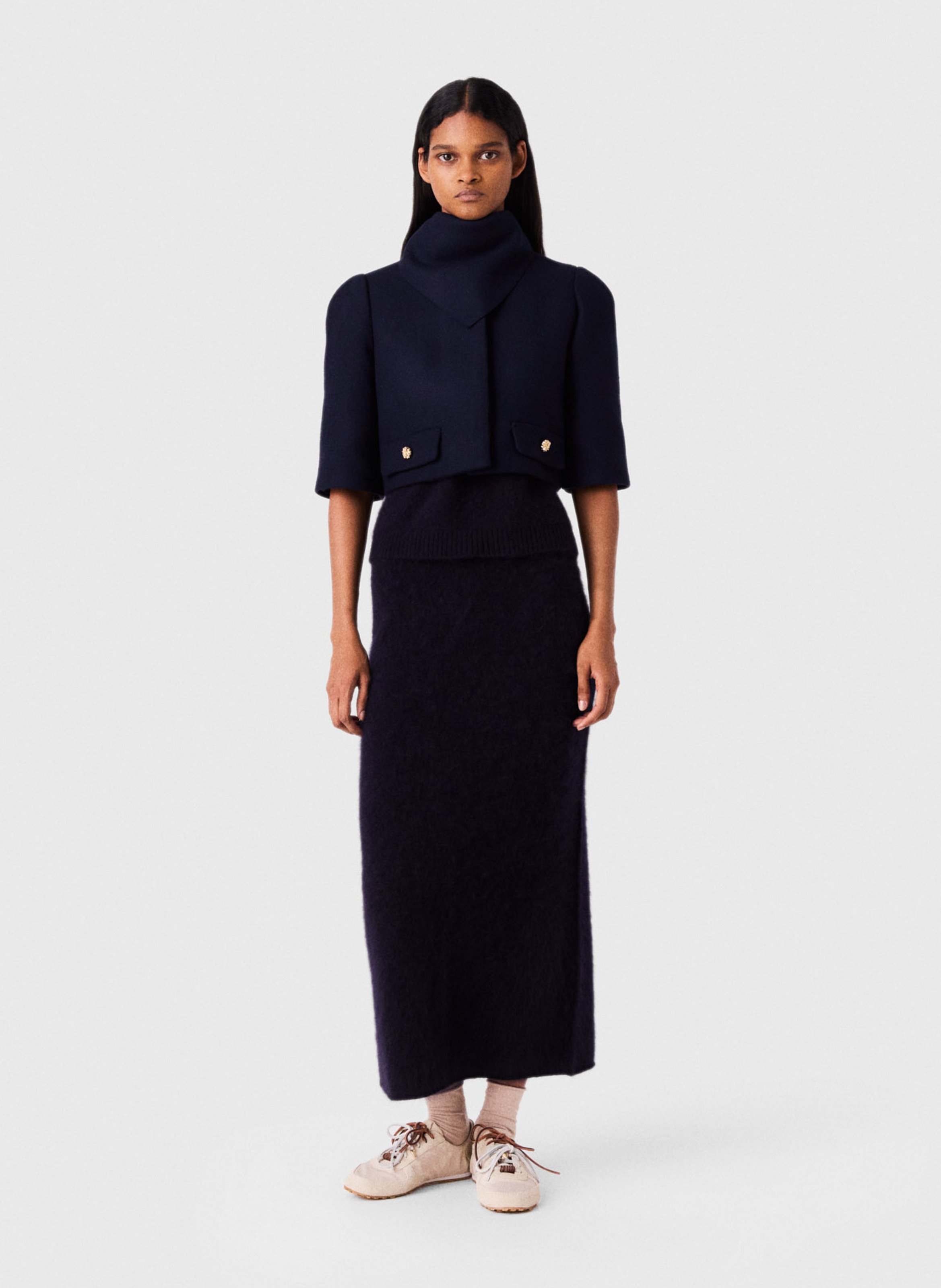Veste courte col rond en laine mélangée MAJE Bleu