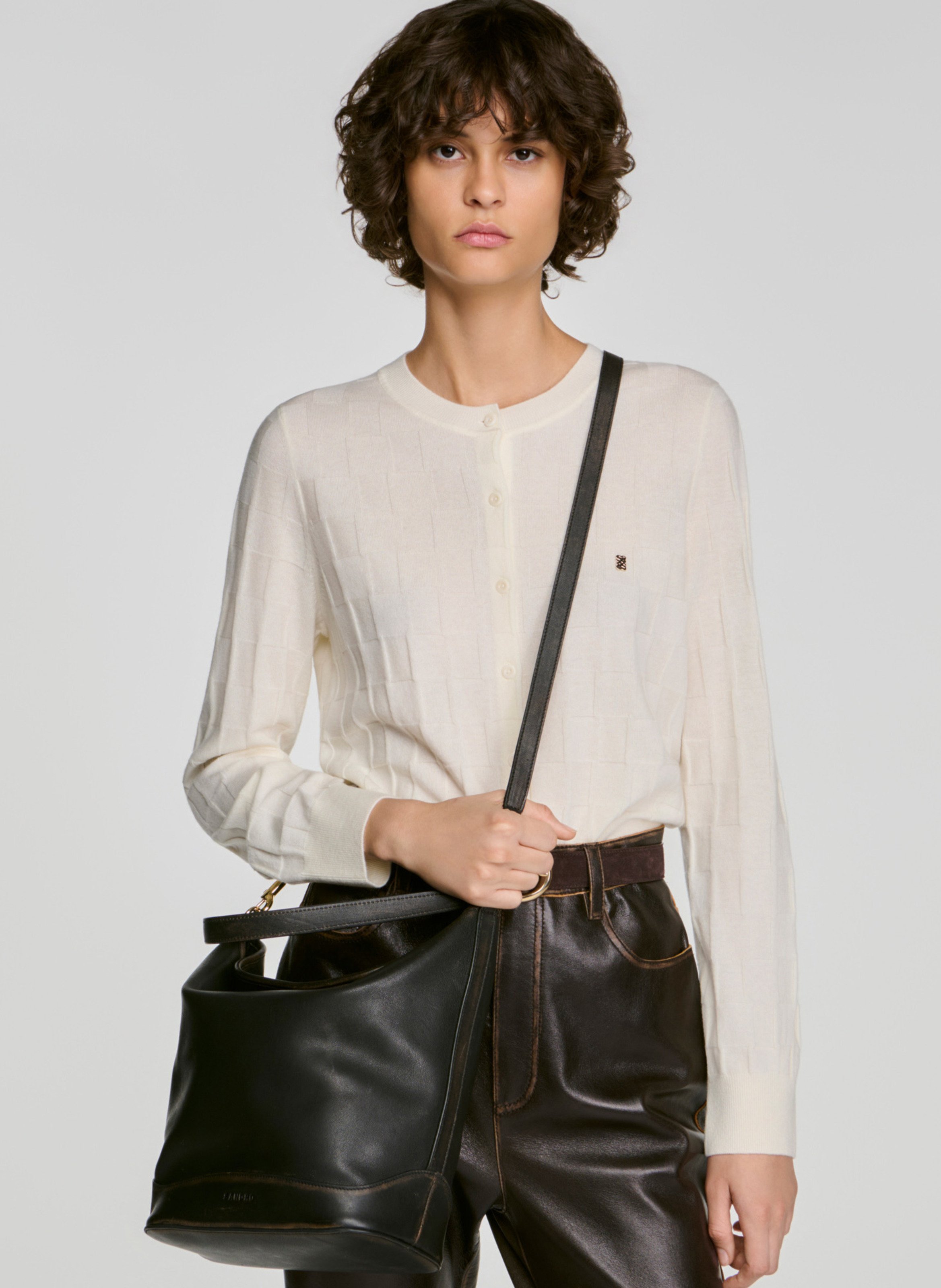 Sac porté épaule en cuir SANDRO Marron