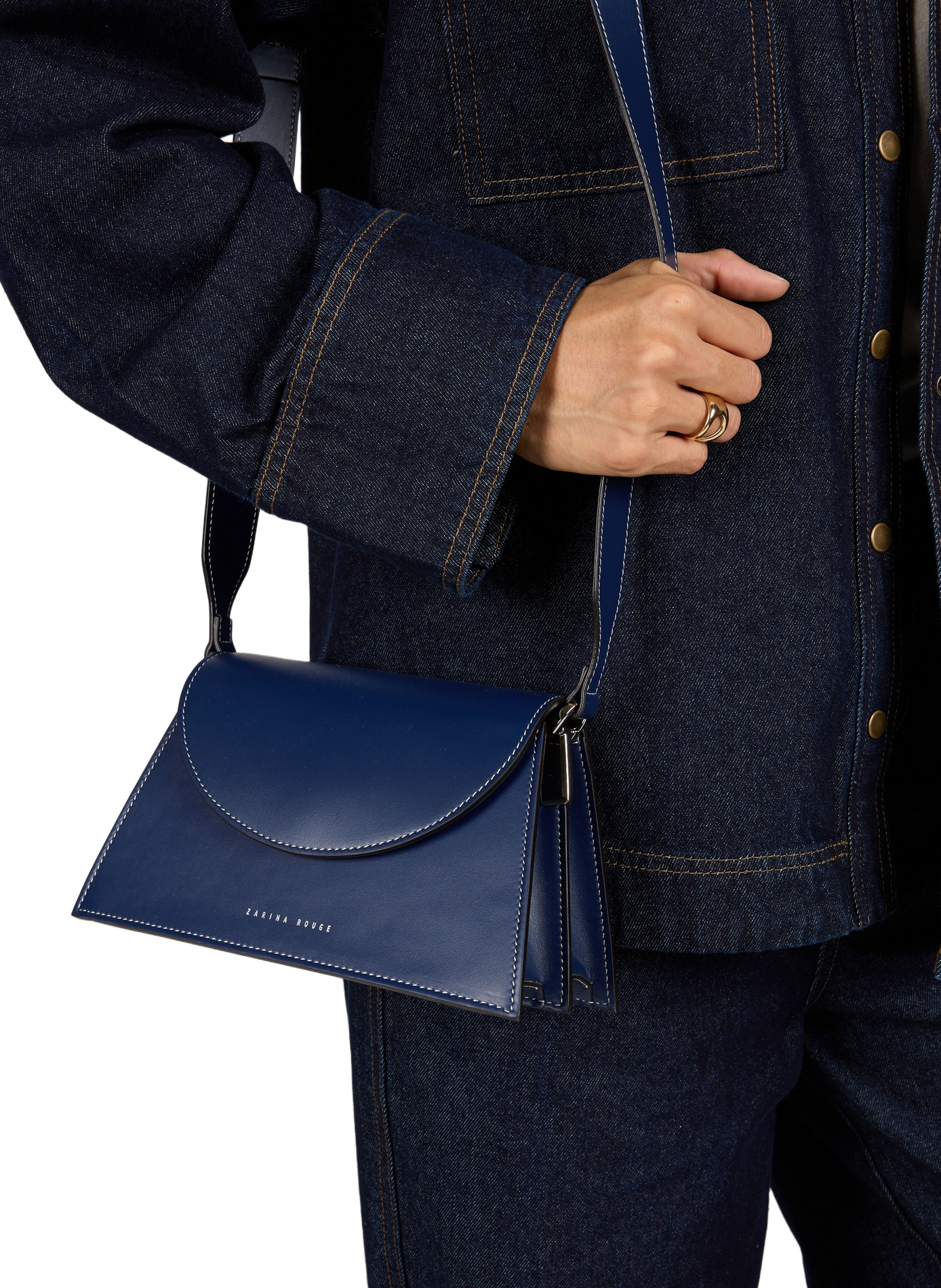 Verstellbare Umhängetasche aus Leder ZARINA ROUGE Blau