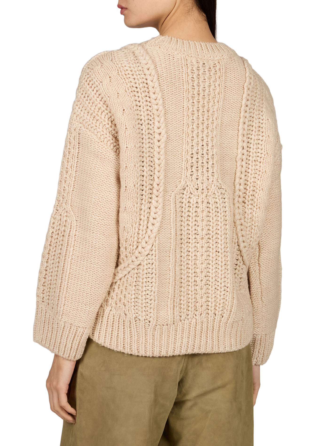 Einfarbig geflochtener Pullover mit Rundhalsausschnitt OBJECT Beige
