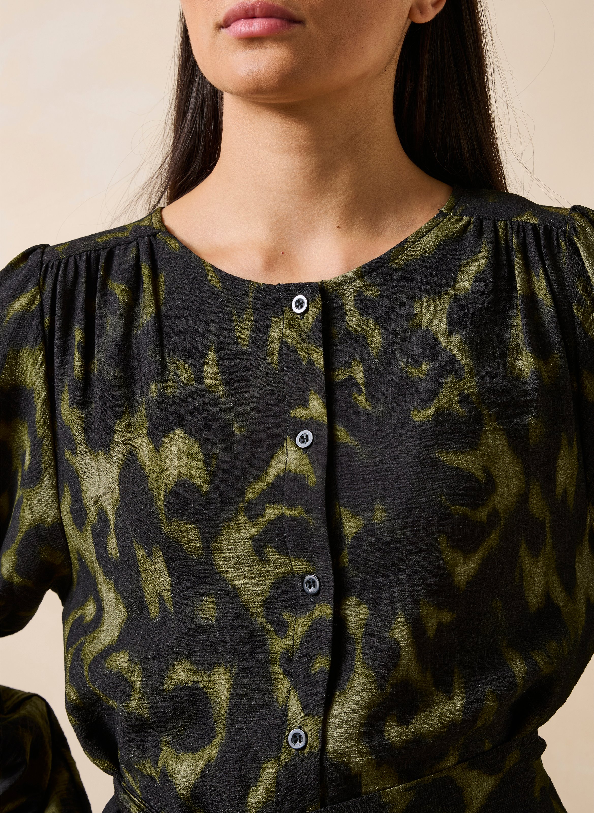 Losvallende jurk met ronde hals en print LA FEE MARABOUTEE Groen