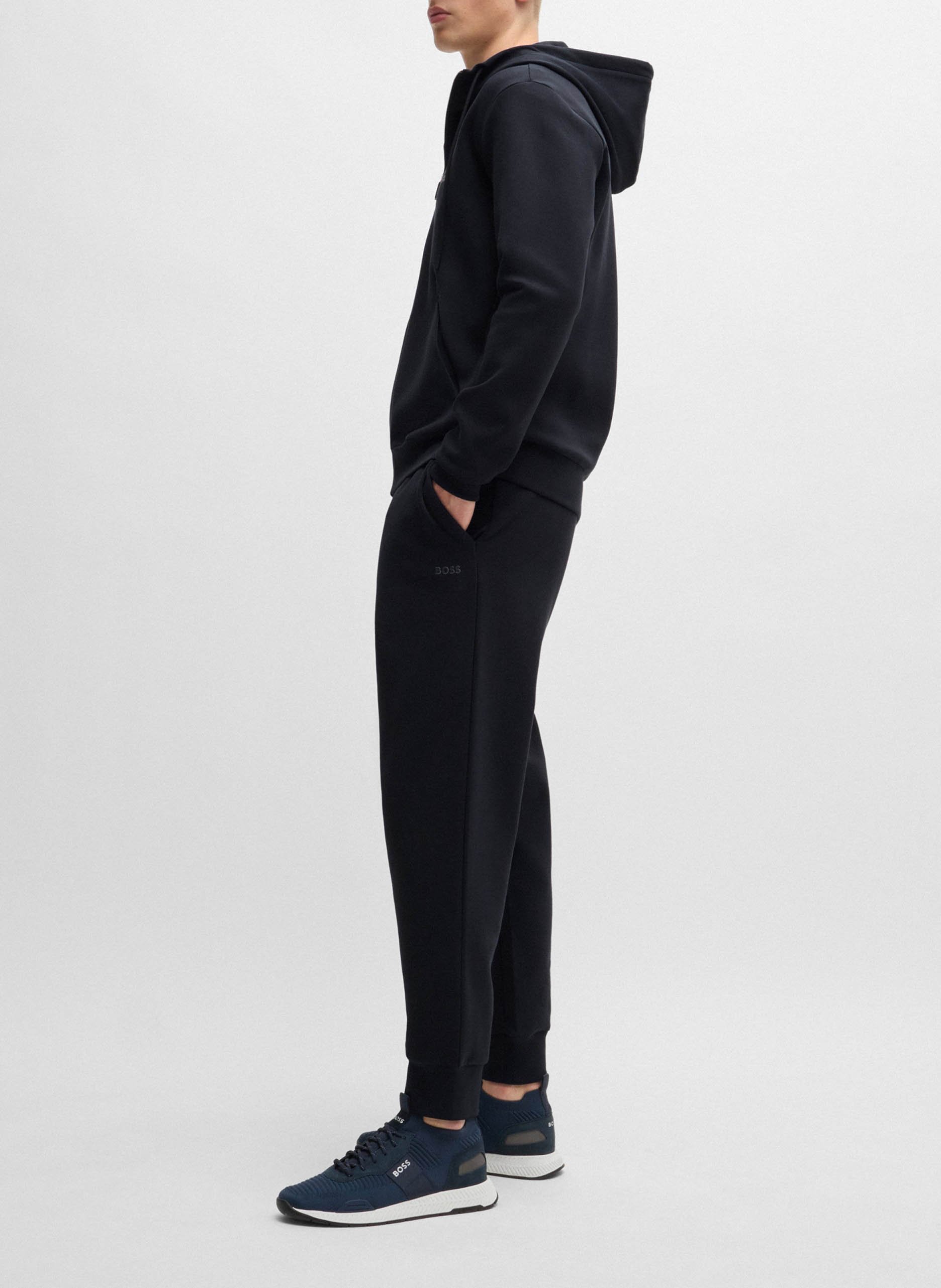 Sweat à capuche zippé en coton BOSS Bleu