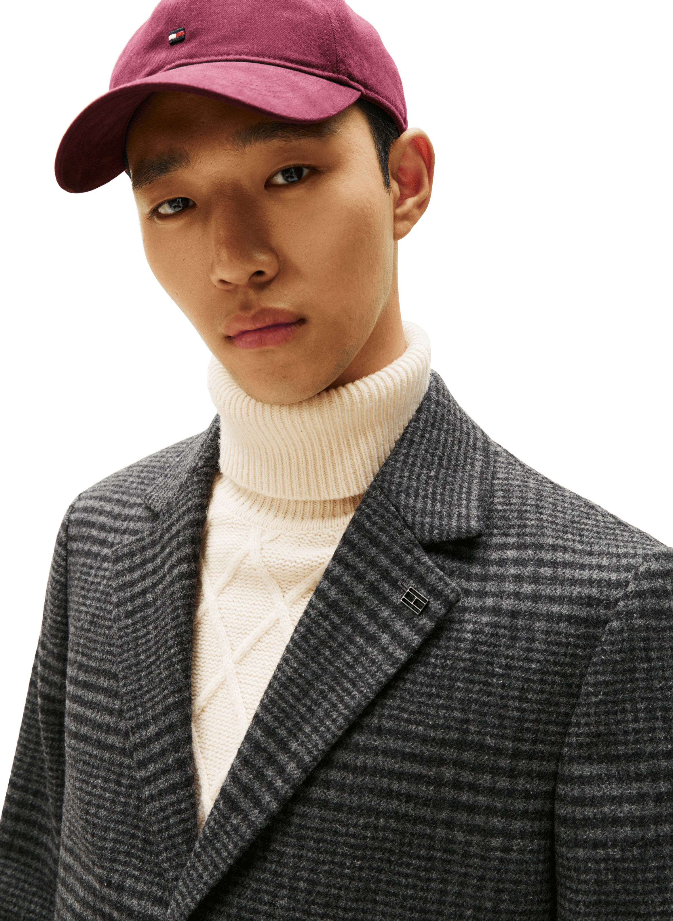 Mid-length checked coat in blended wool TOMMY HILFIGER Grey