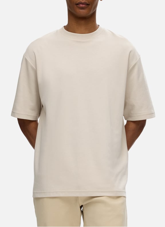 Plain t-shirt in blended cotton Beige by SELECTED SELECTED Plain t-shirt in blended cotton Beige
