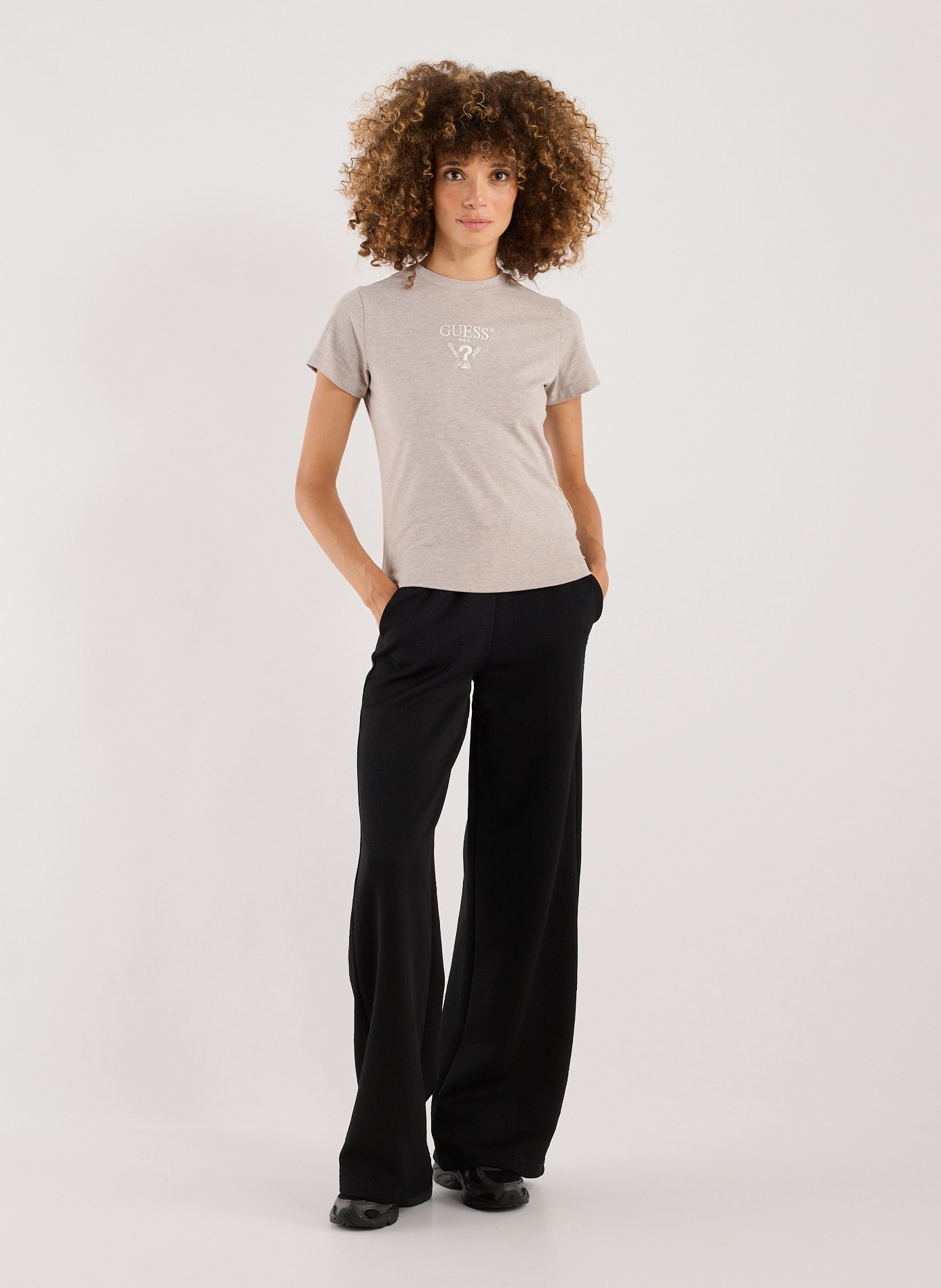 T-shirt with embroidered logo GUESS Brown