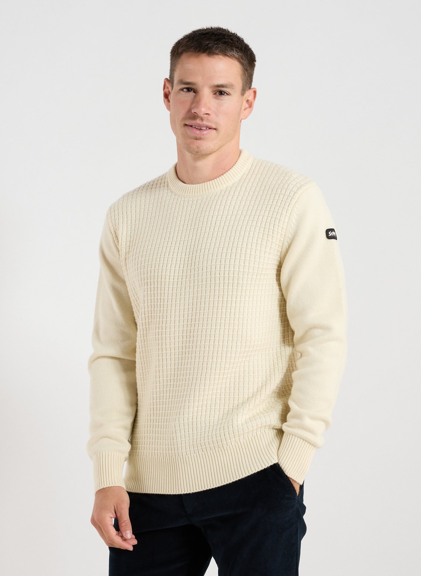 SCHOTT Ribbed round neck sweater White