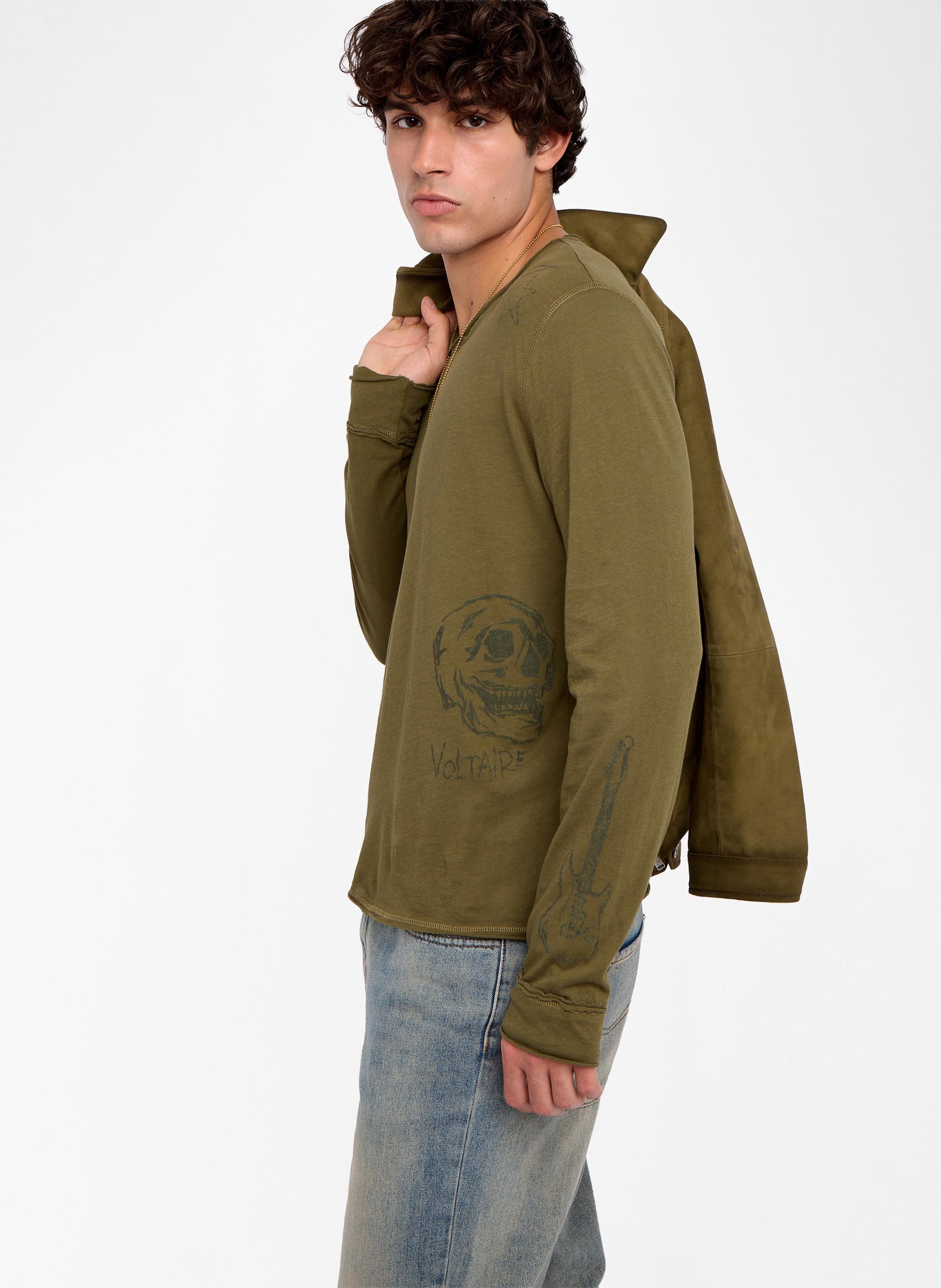 Tee-shirt droit col tunisien en coton monastir ZADIG&VOLTAIRE Vert