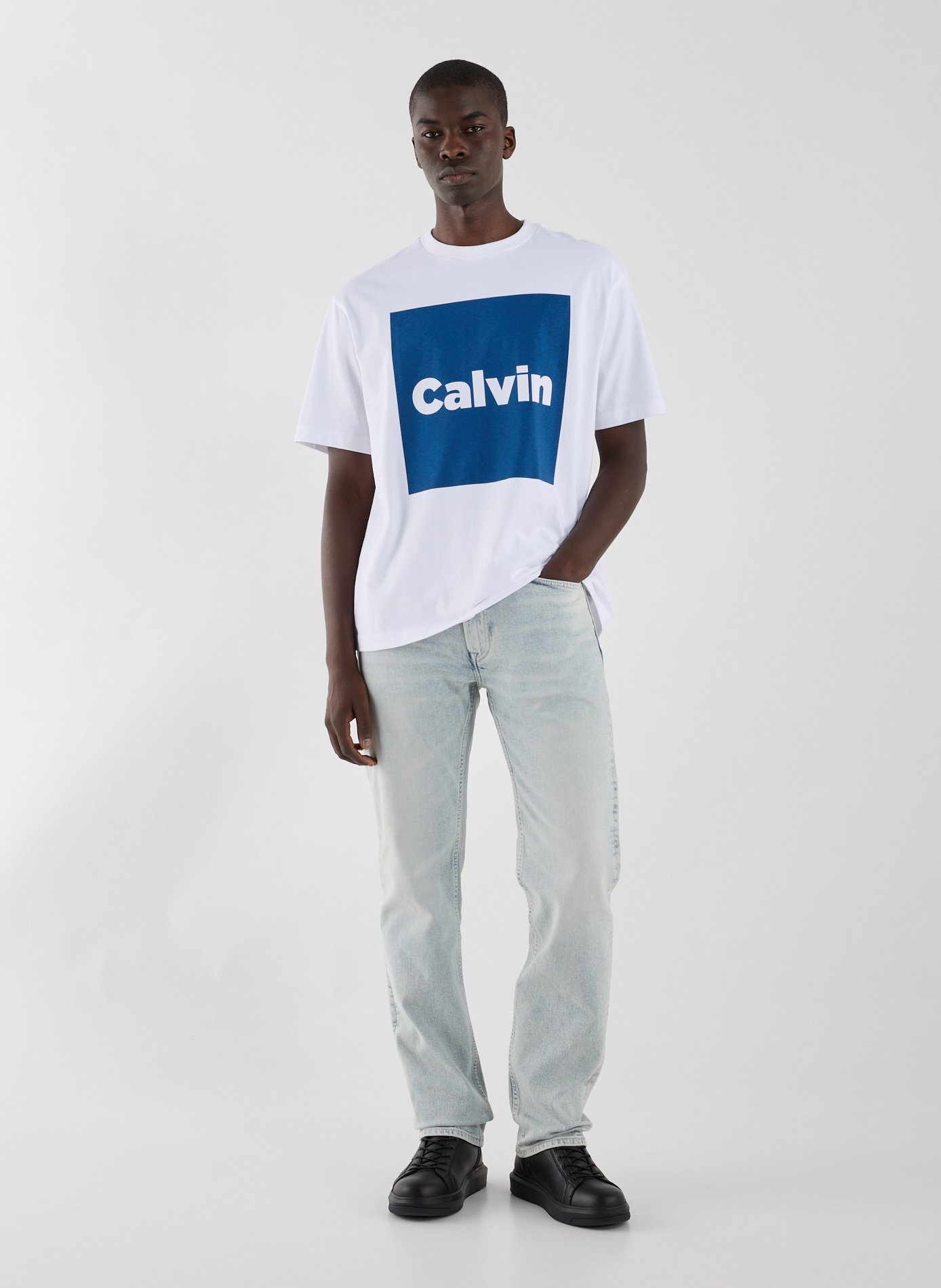 Jean droit en coton et laine mélangés CALVIN KLEIN Bleu