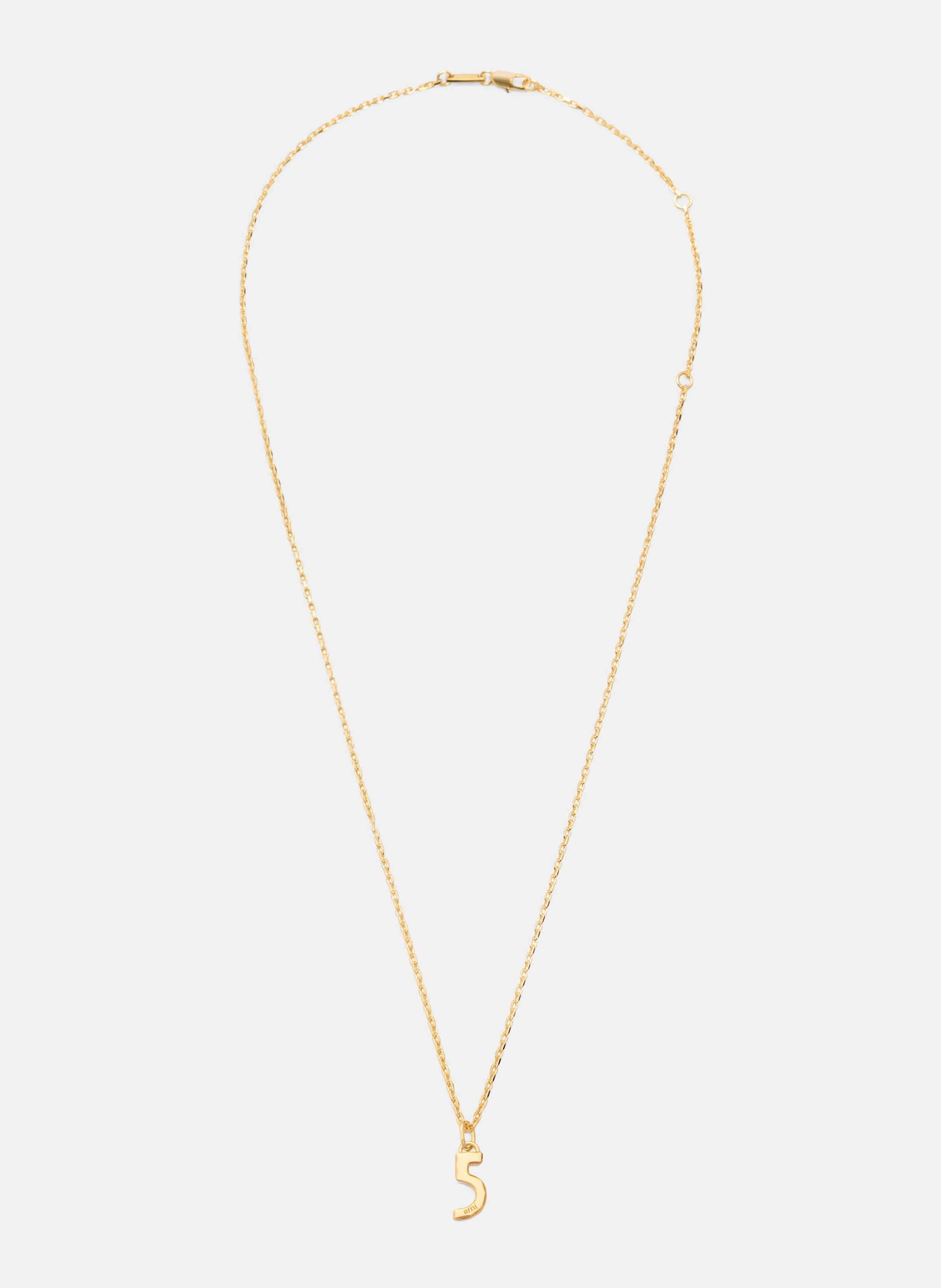 Collier martelé doré pendentif "5" unisexe en laiton AMI PARIS Jaune