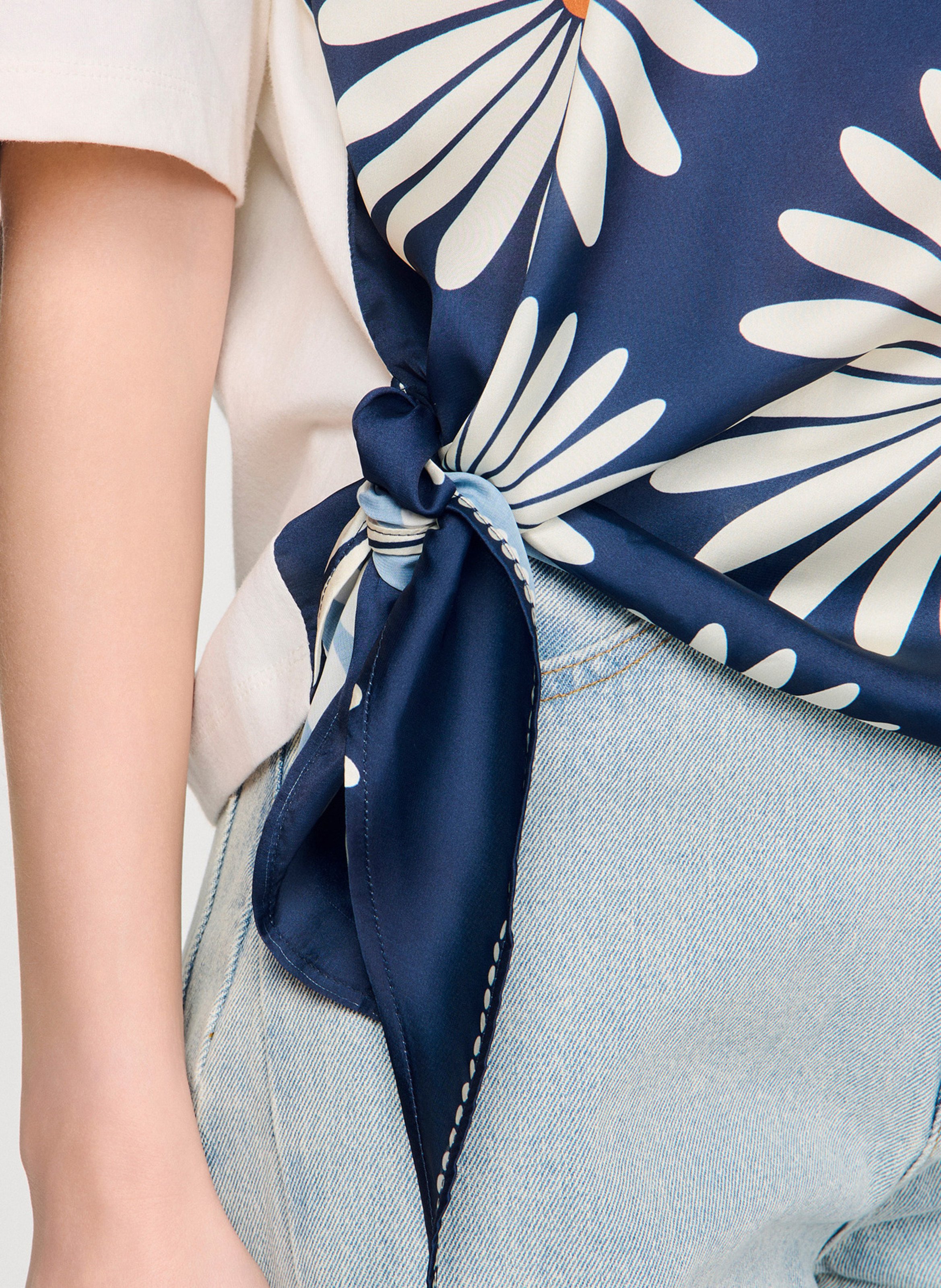 Tee-shirt oversize col rond en coton imprimé SANDRO Bleu