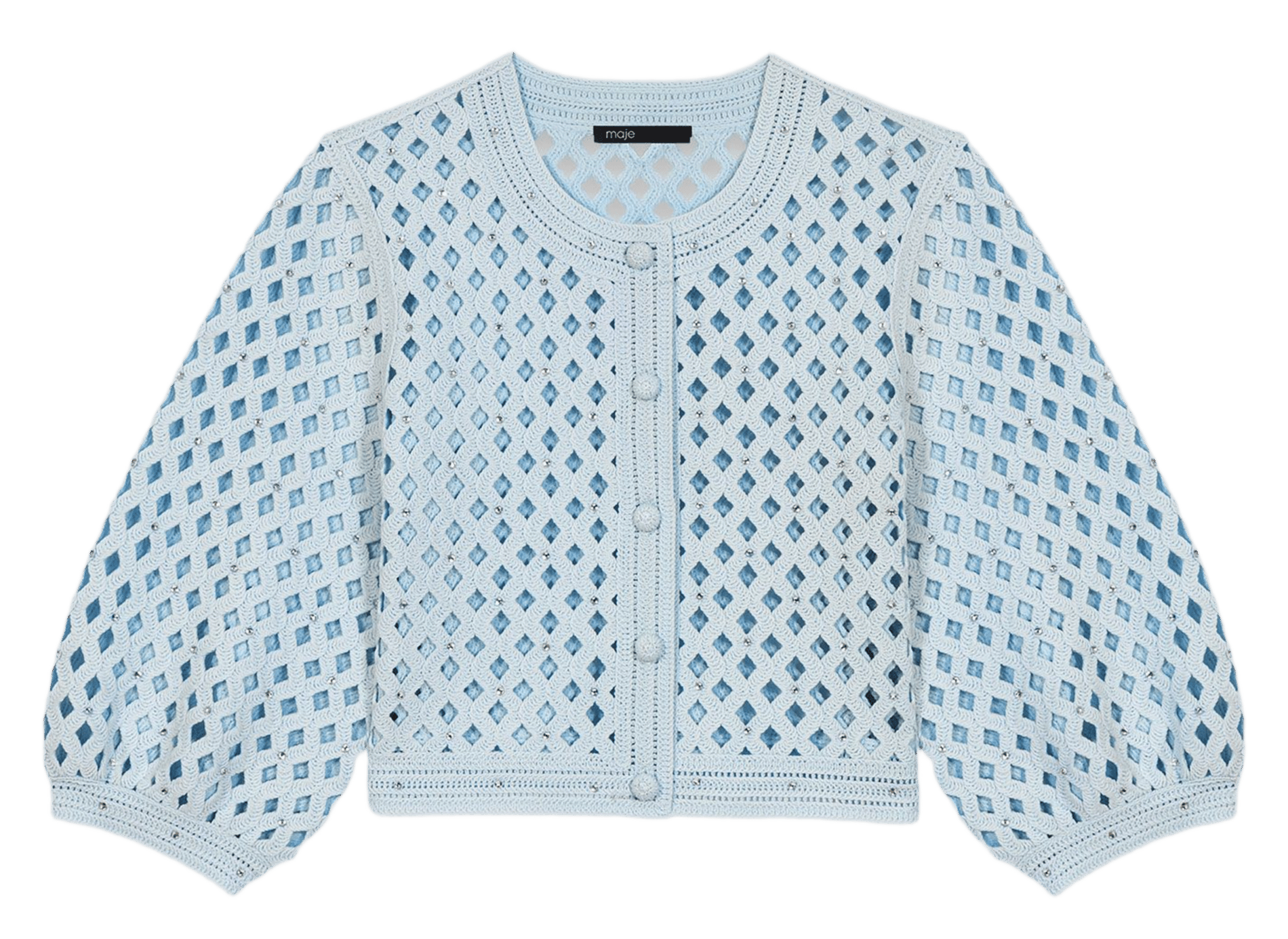 Gilet droit col rond en maille ajourée MAJE Bleu