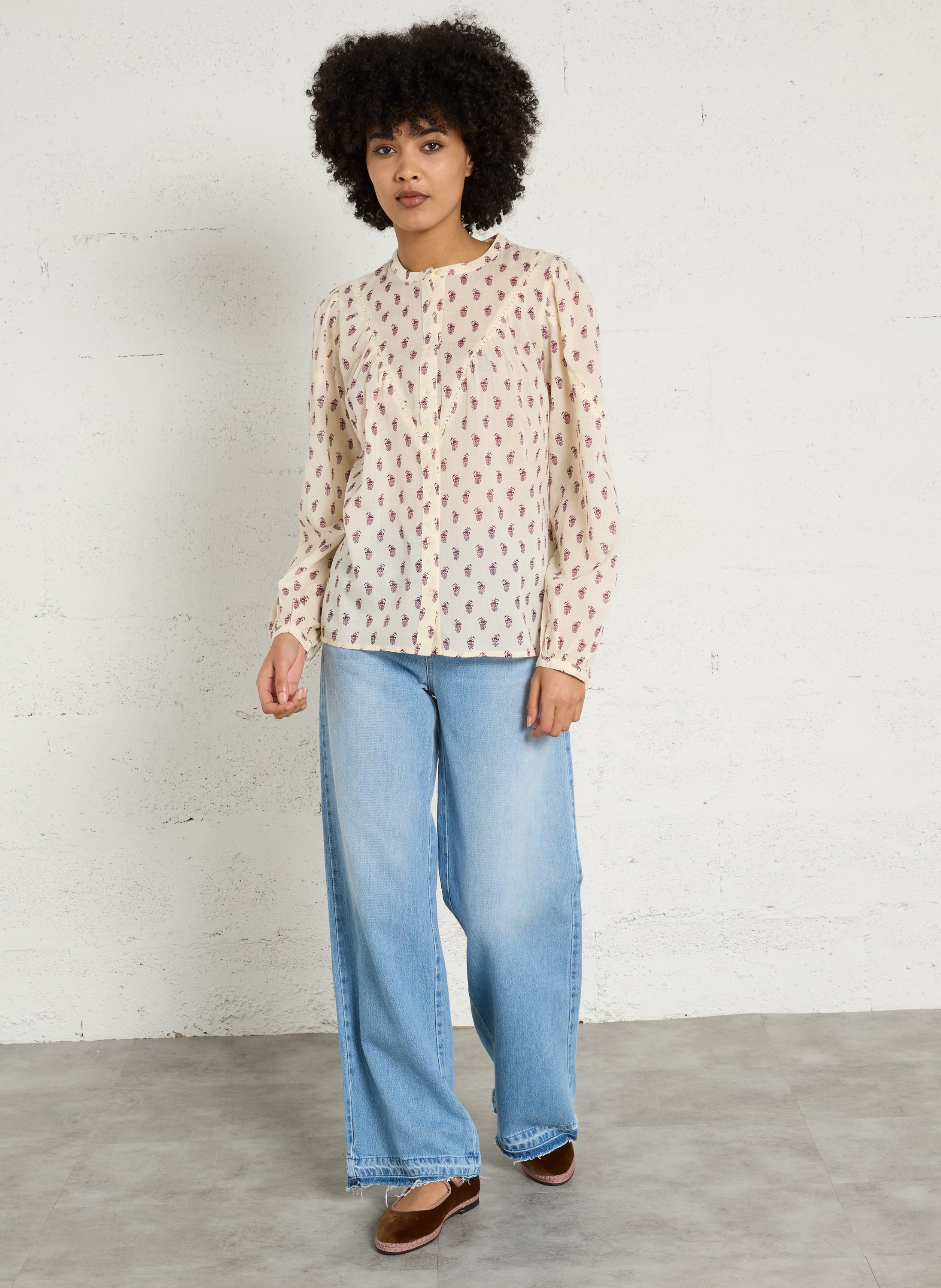 Chemisier droit col rond imprimé dia MAISON 123 Blanc