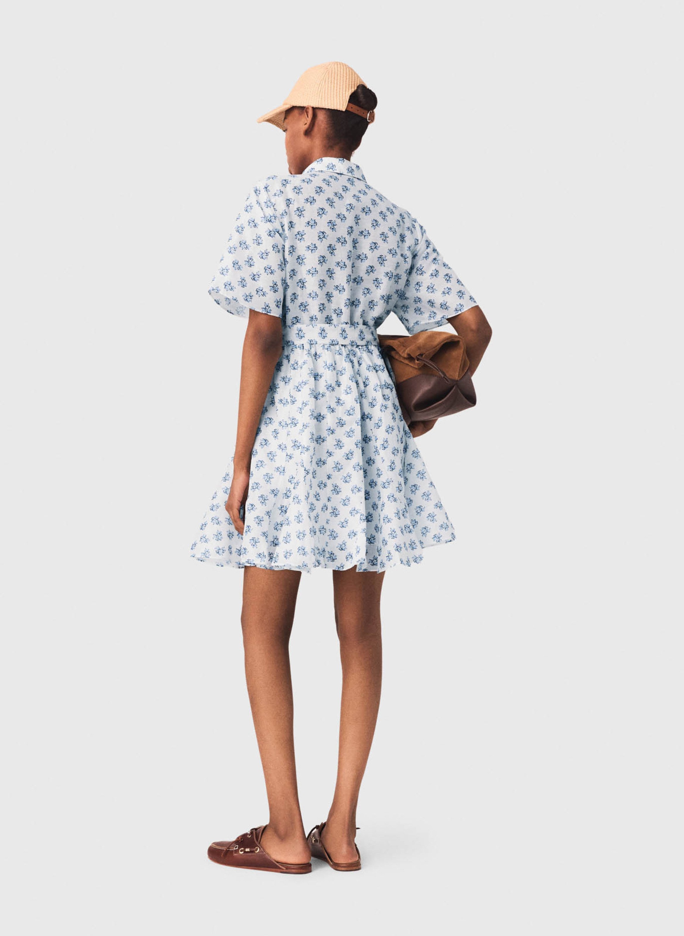 Robe courte évasée imprimée MAJE Bleu