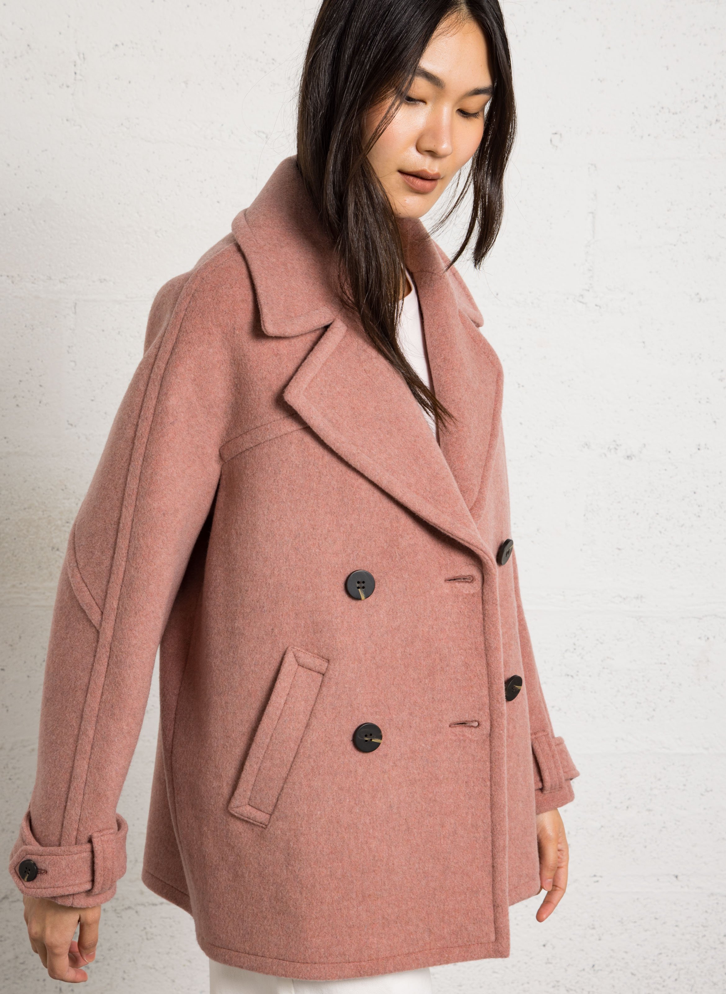 Manteau droit col tailleur en laine mélangée dean MAISON 123 Rose