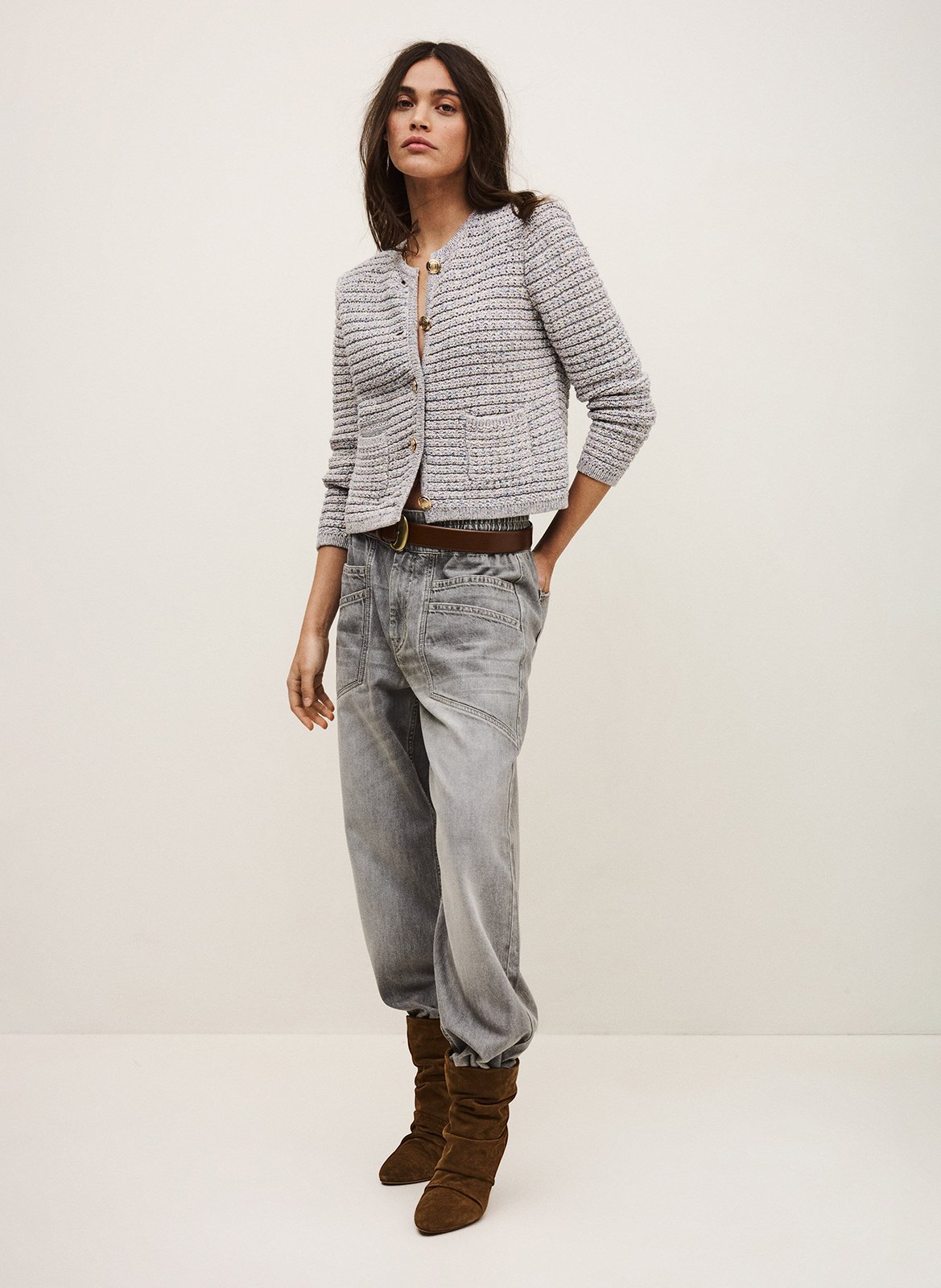 Cardigan col rond en coton mélangé guspa BA&SH Multicolore