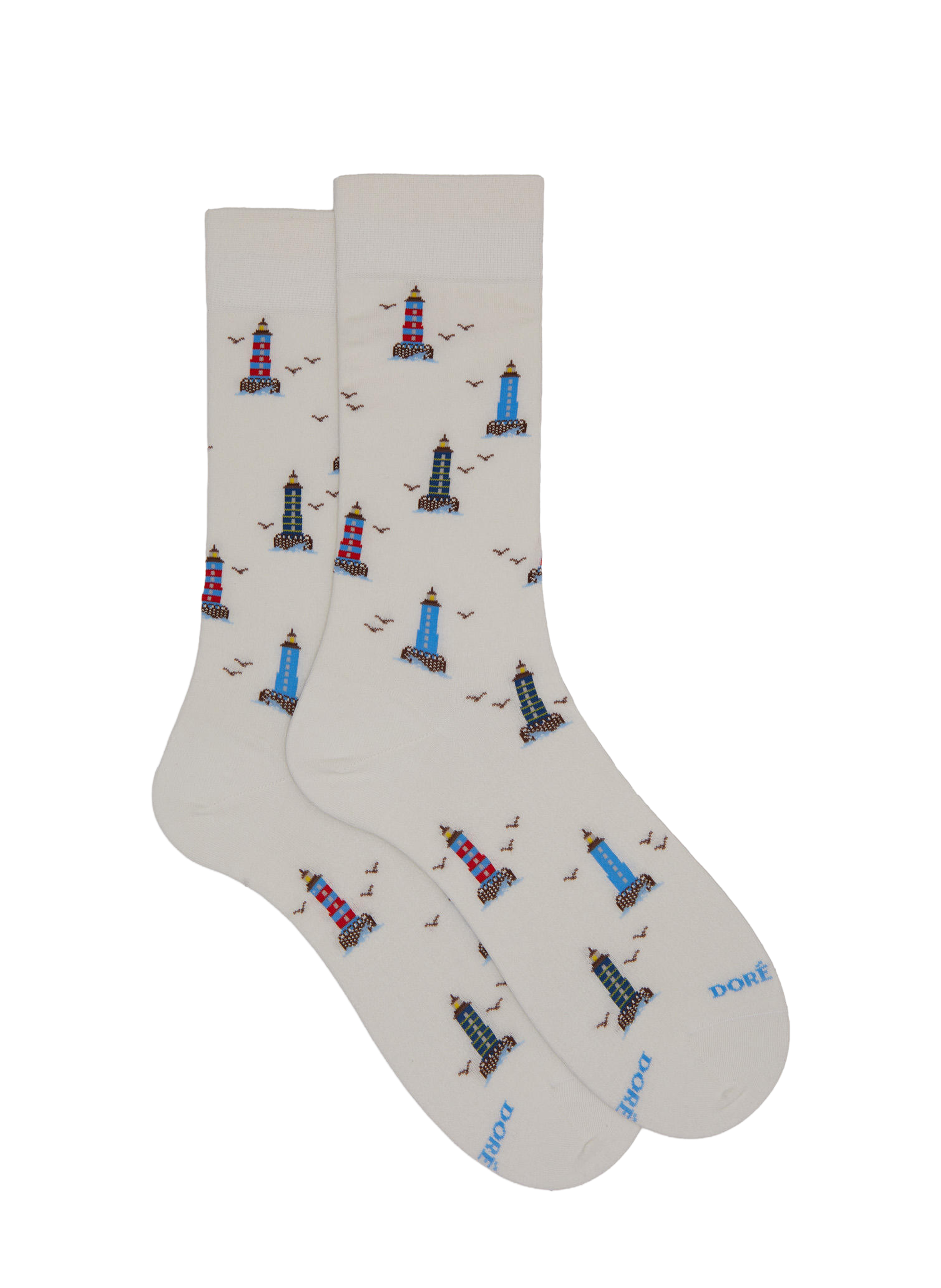 Chaussettes avec motif de phare dans la mer en coton mélangé DORÉ DORÉ Blanc