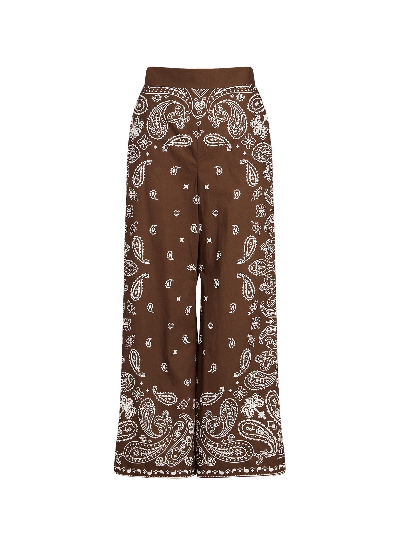 Pantalon évasé imprimé bandana en coton SUNCOO Marron