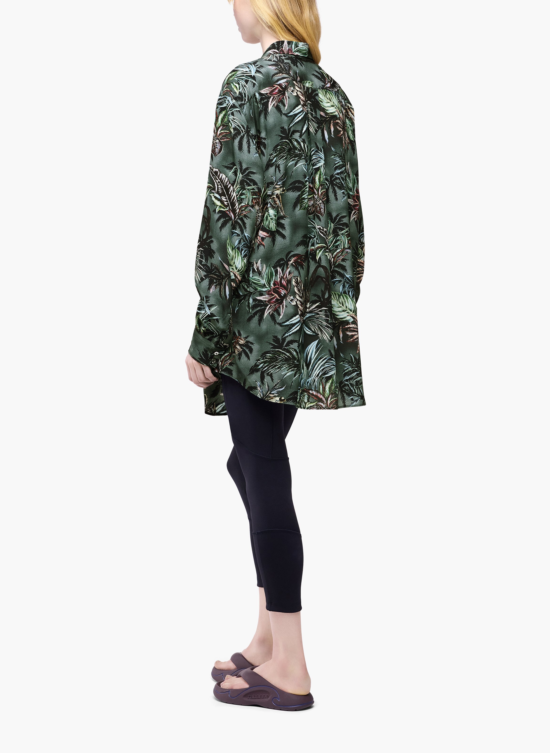 Chemise oversize en crêpe de soie imprimé floral RABANNE Vert