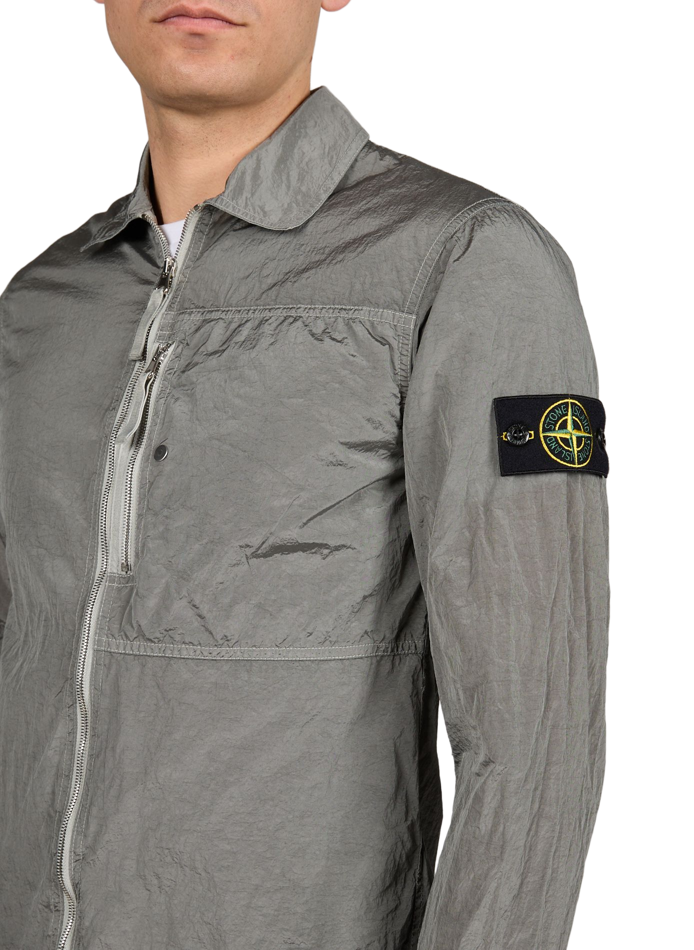 Straight zip-up overshirt in technical fabric STONE ISLAND Grey