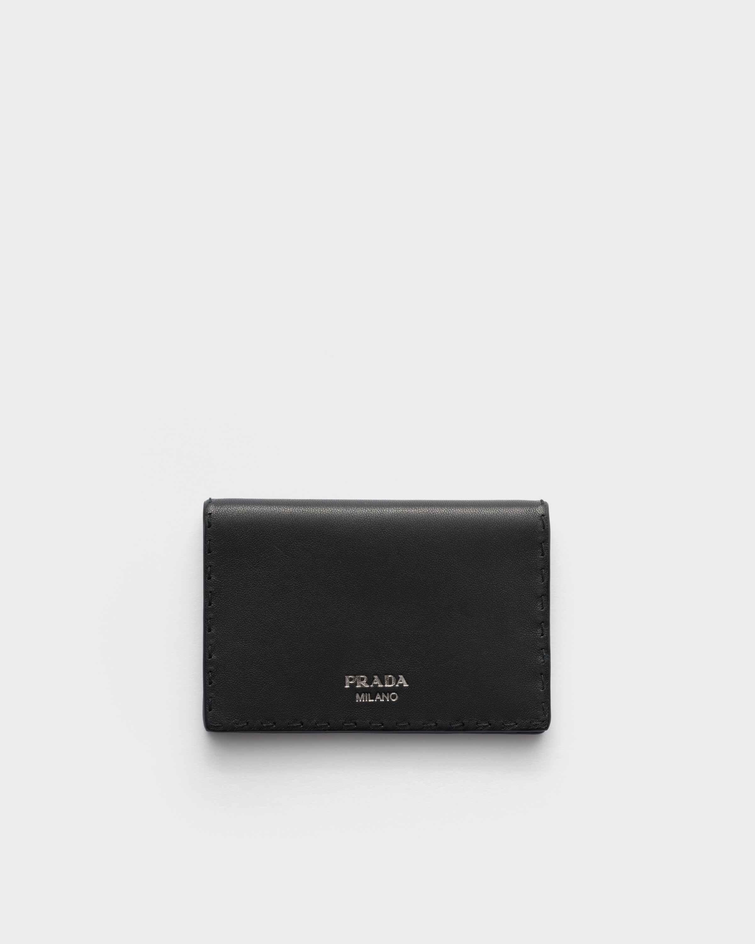 Porte-cartes en cuir vieilli PRADA Noir