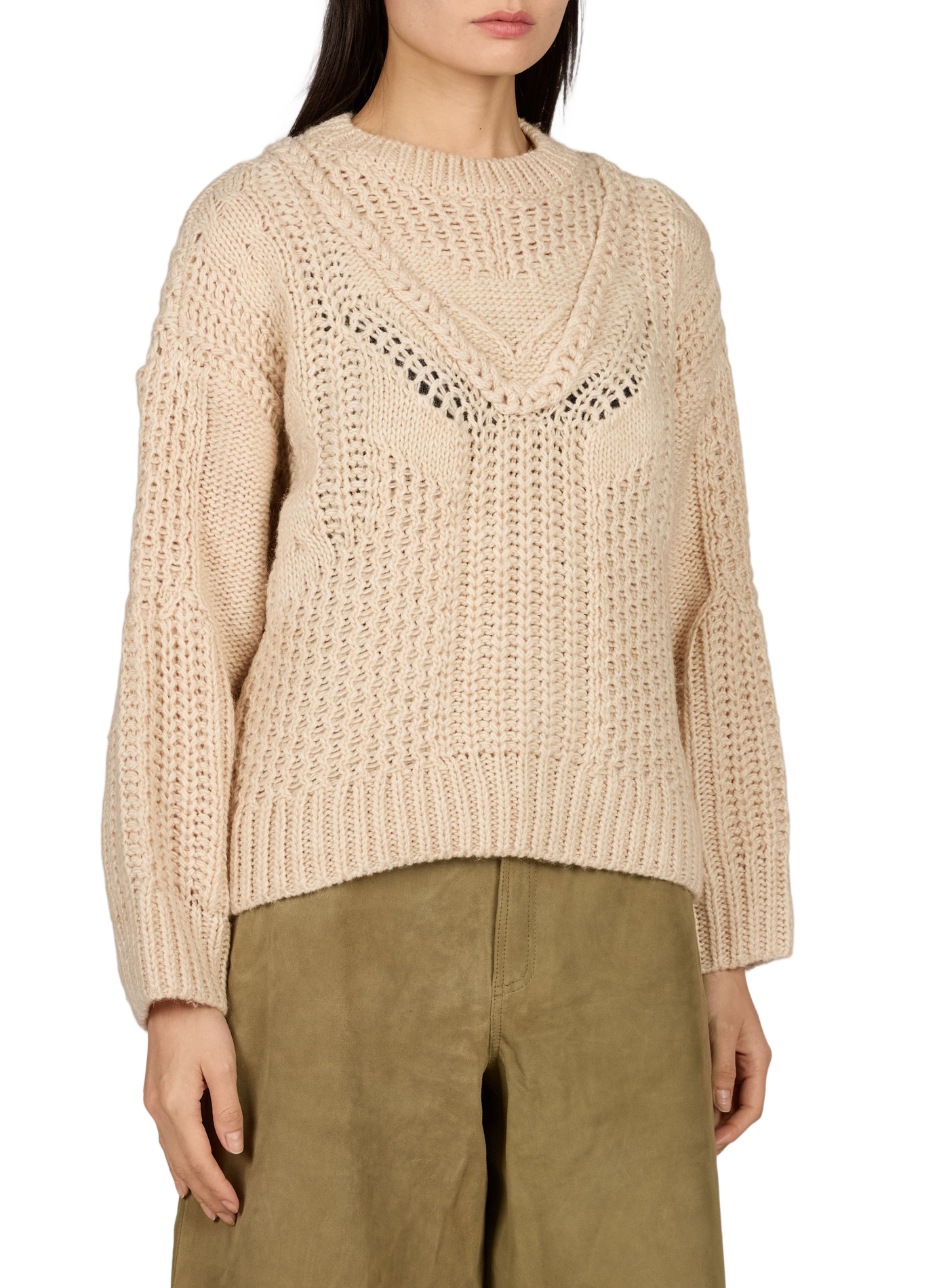 Einfarbig geflochtener Pullover mit Rundhalsausschnitt OBJECT Beige