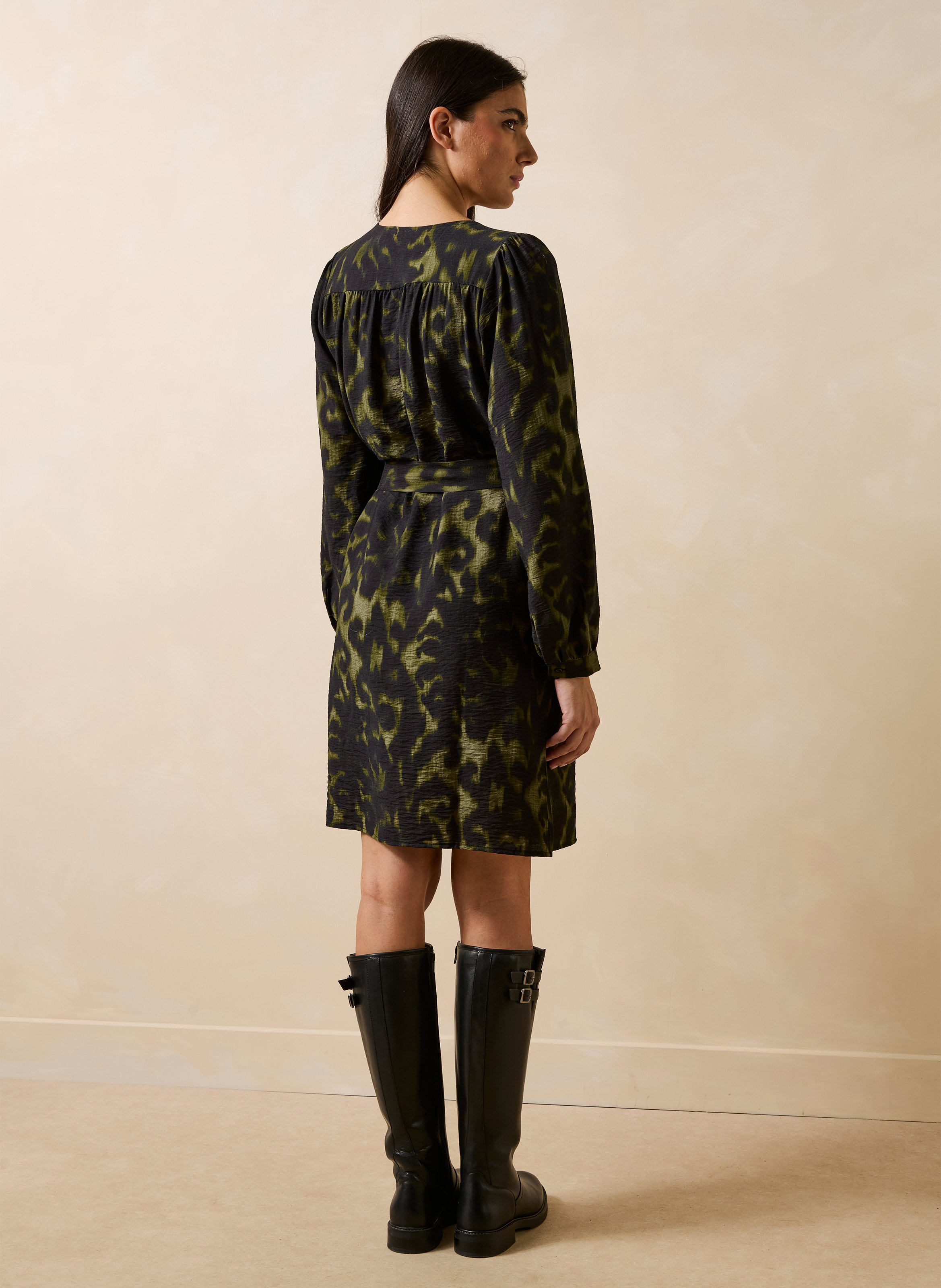 Losvallende jurk met ronde hals en print LA FEE MARABOUTEE Groen