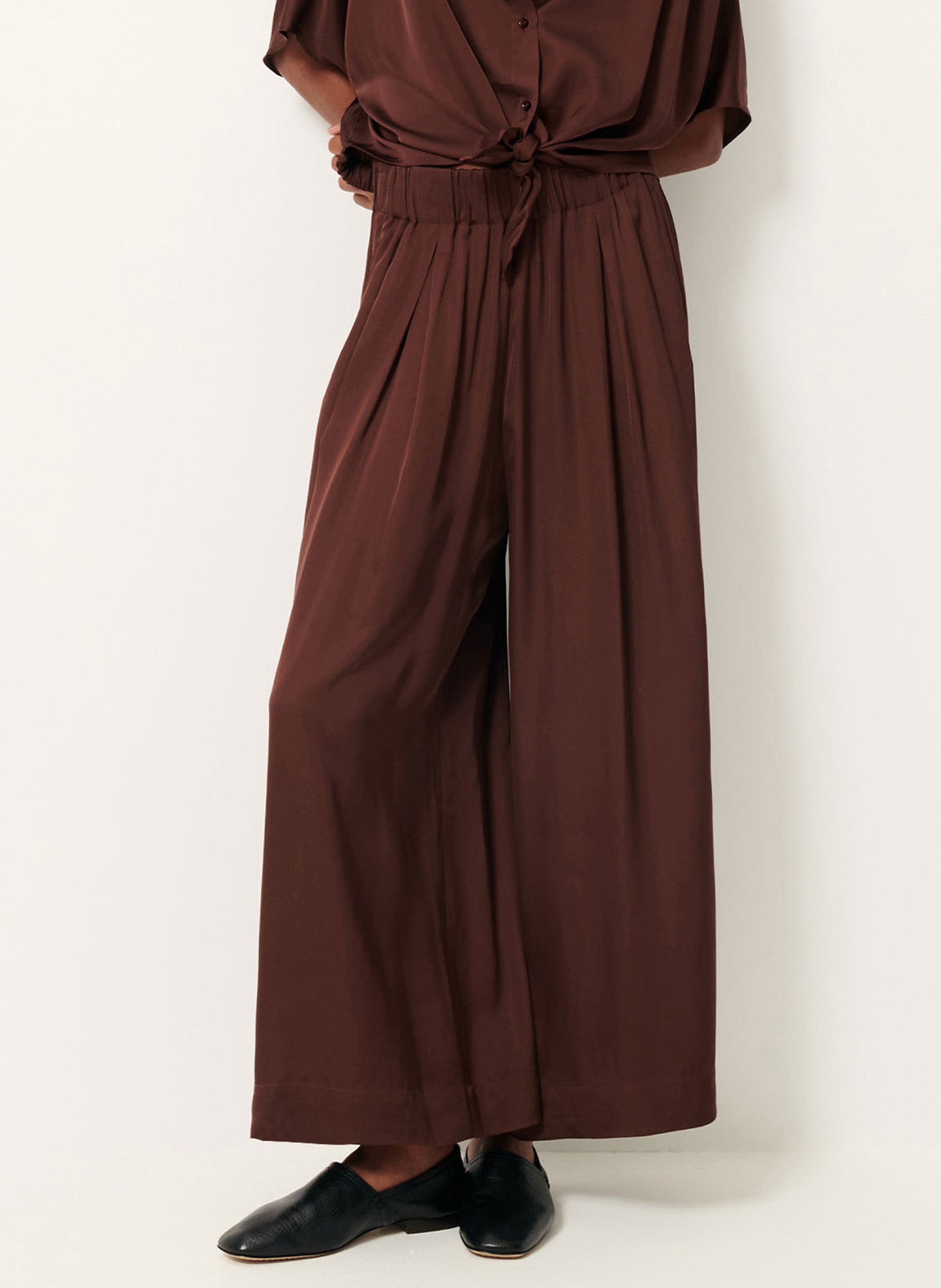 Pantalon large taille haute fluide isla night SESSUN Marron