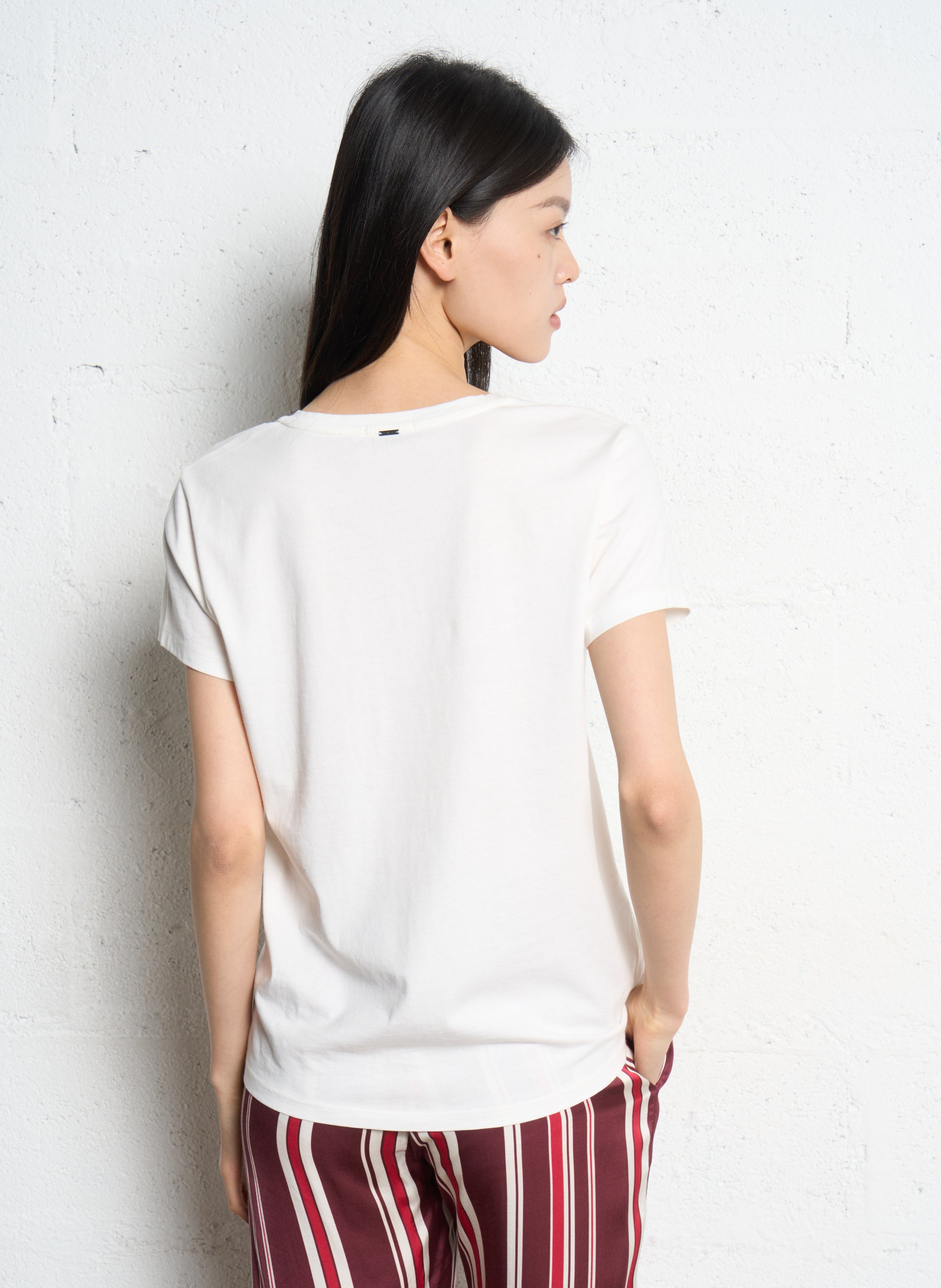 Tee-shirt col v en coton IKKS Blanc