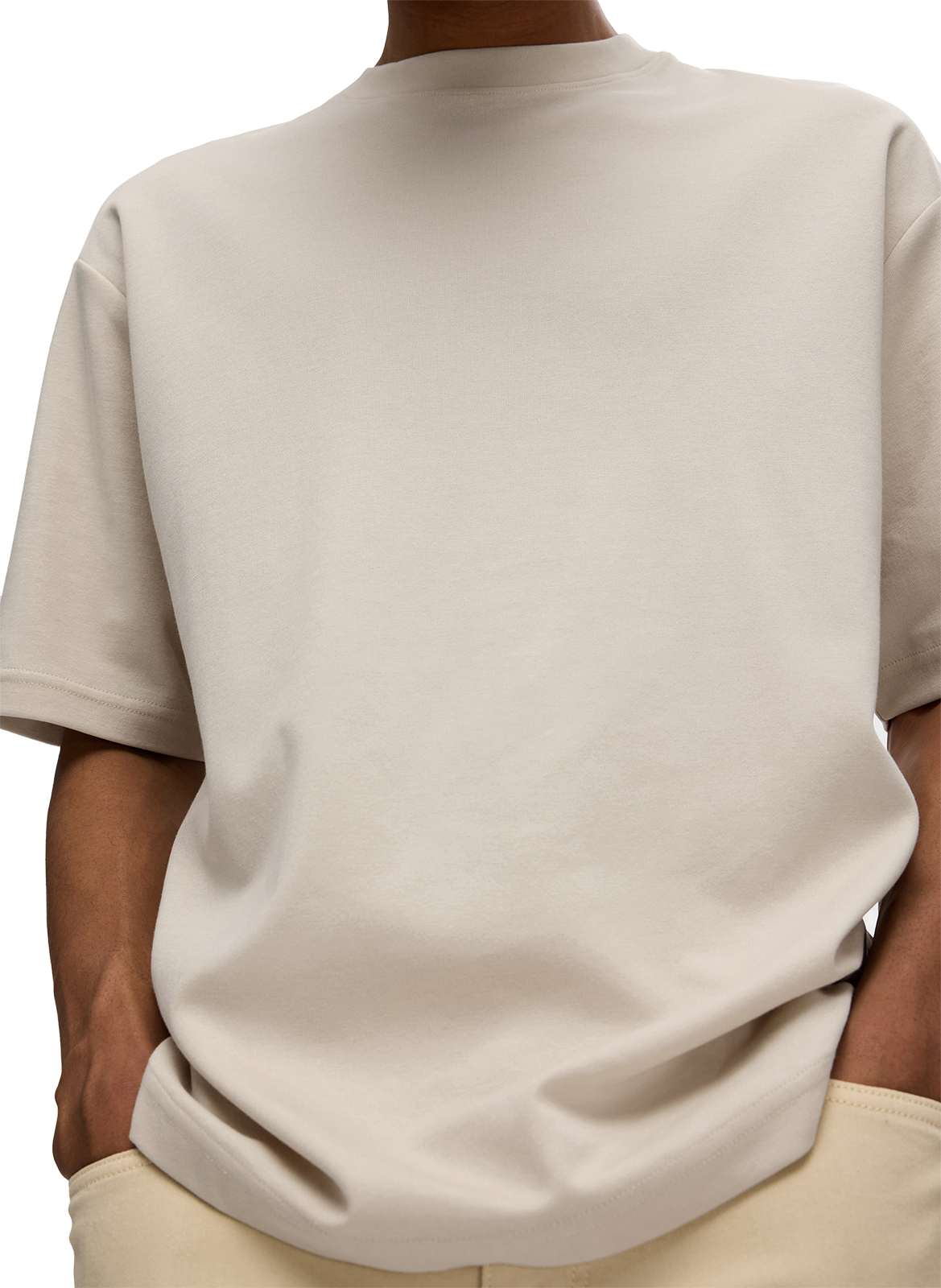 Plain t-shirt in blended cotton SELECTED Beige